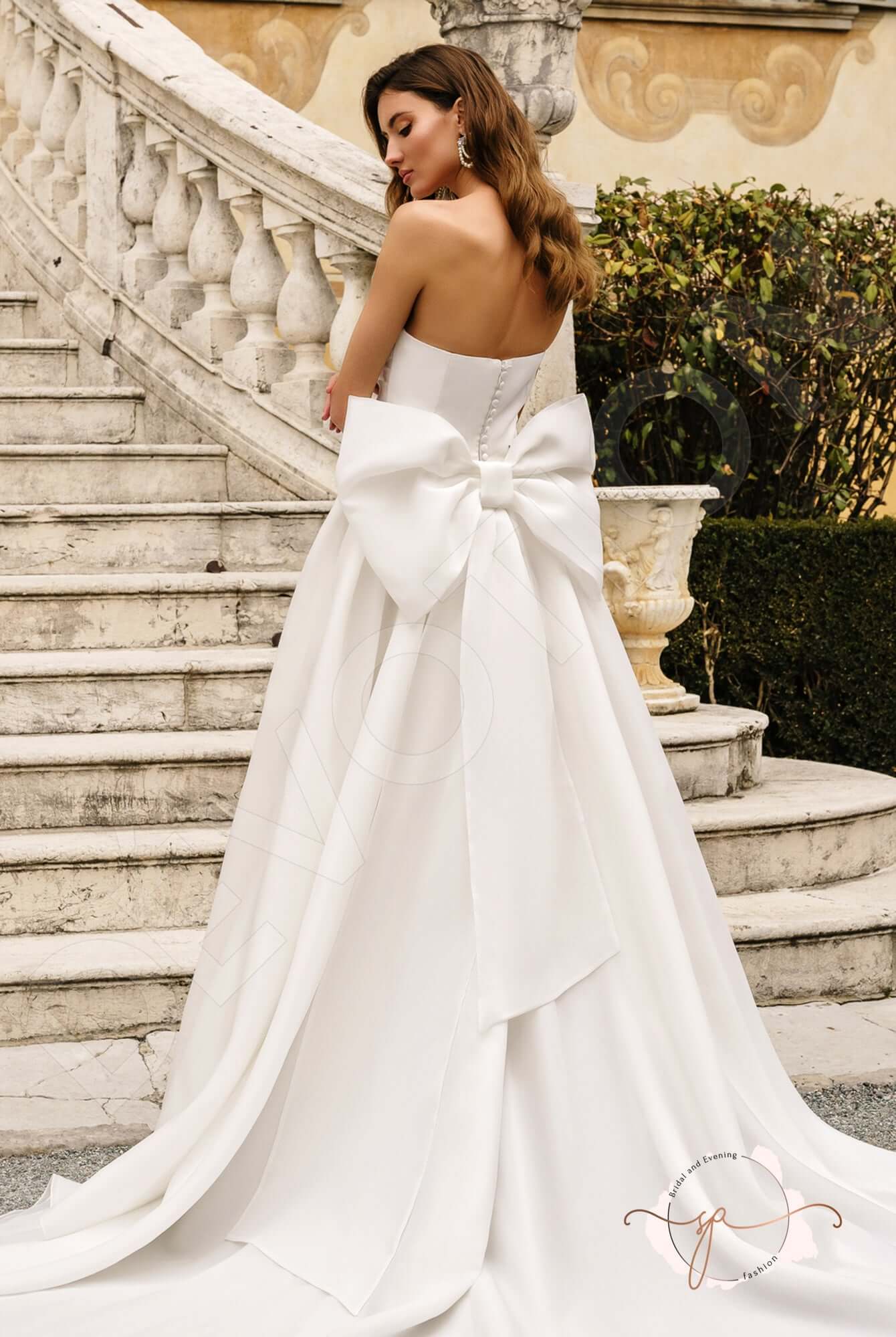 bow wedding dress back Simple Back Bow Gown With Scoop Neckline Satin A-line Wedding Dresses, Wish Gown