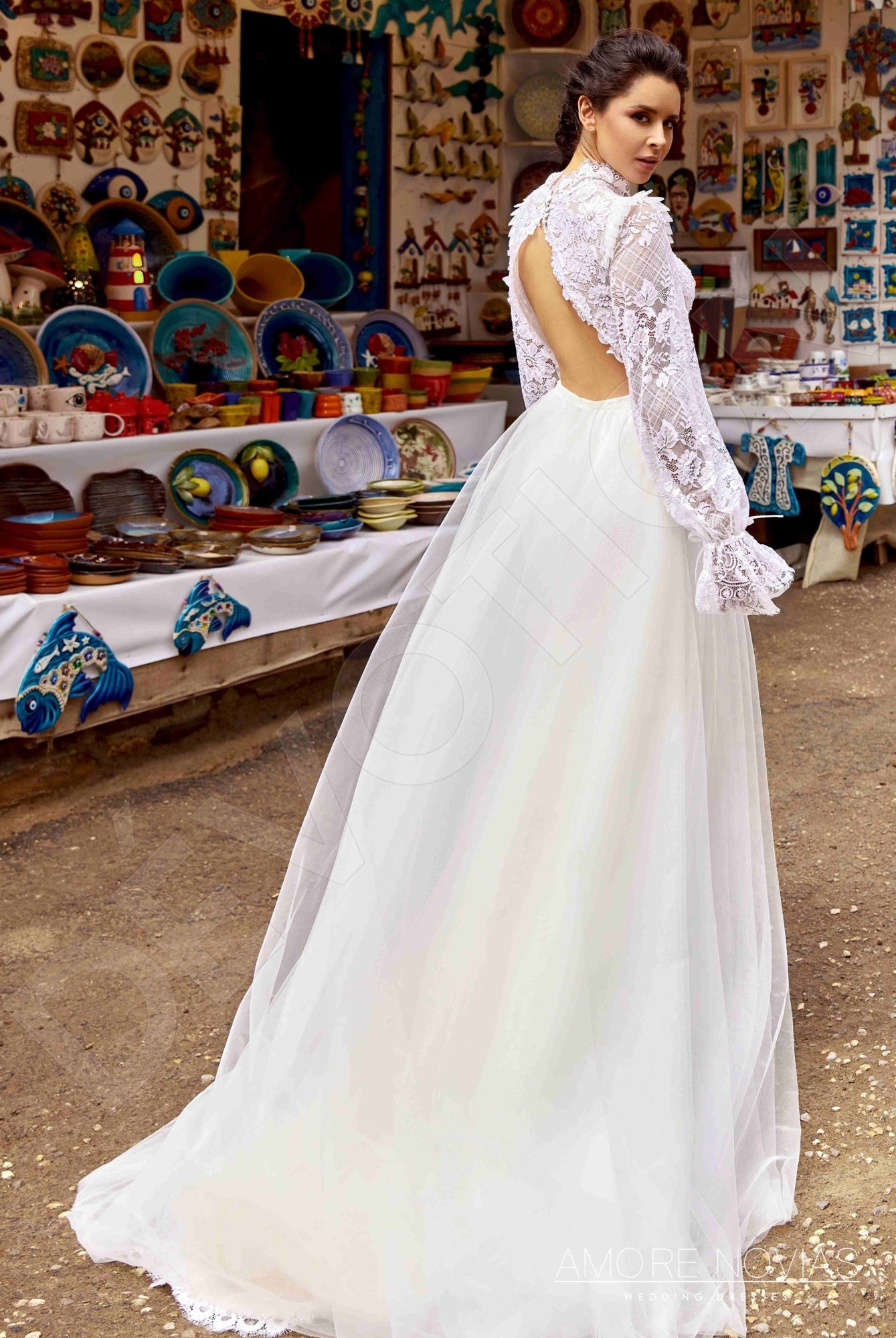 long sleeve trumpet wedding dress Andrea and Leo WL036 - Tulle/Lace accentuating your natural curves before flaring away from knees and draping to the floor Long Sleeve Trumpet Satin Bridal