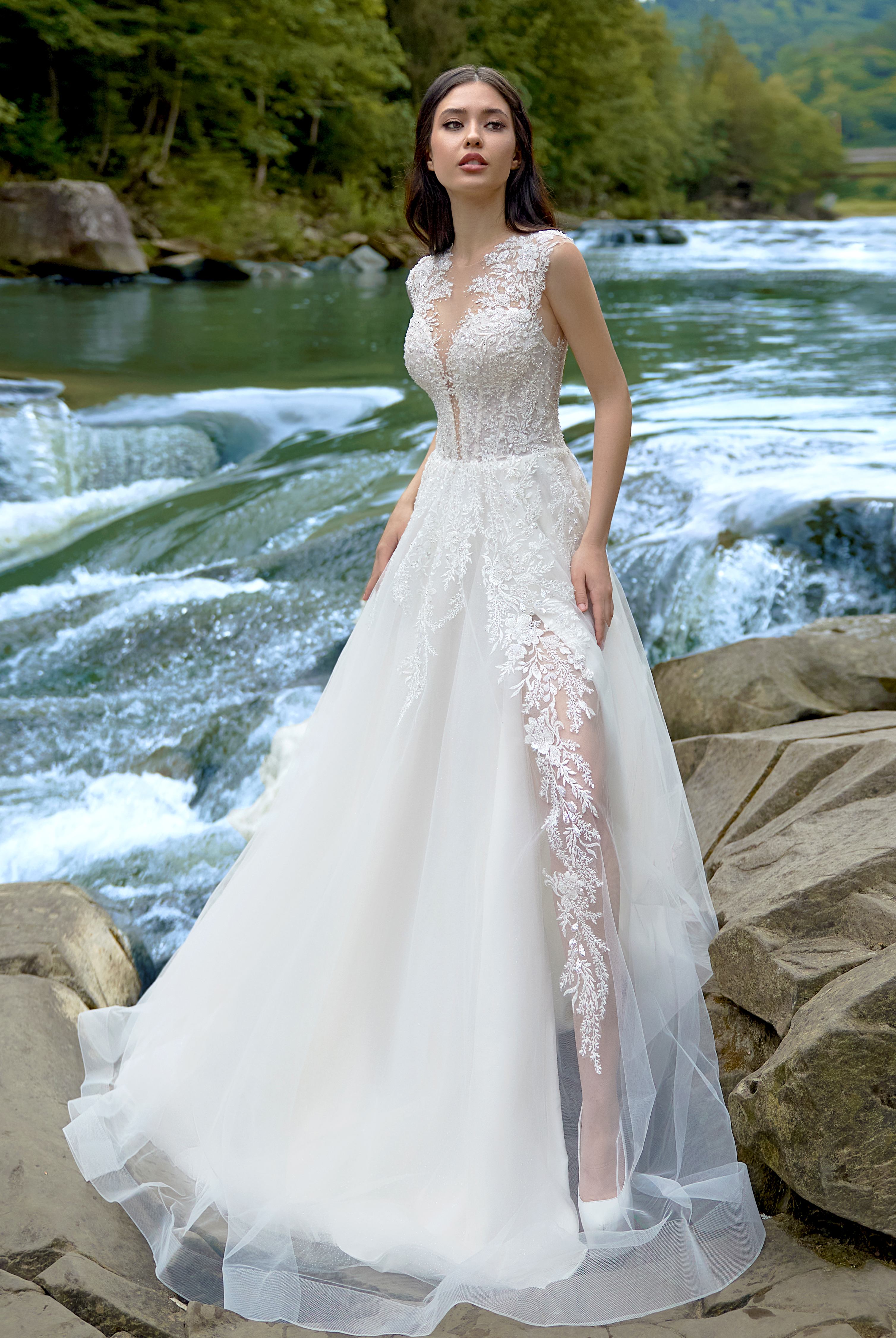 knee length dresses for ladies Nox Anabel JE997 Long A Line Layered Wedding Dress