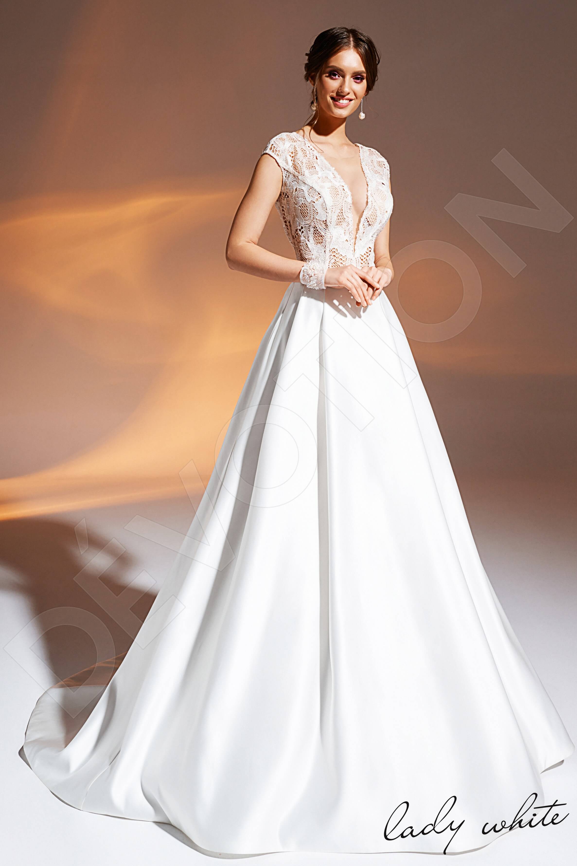 Anipe A-line Illusion Ivory Wedding Dress with delicate lace details
