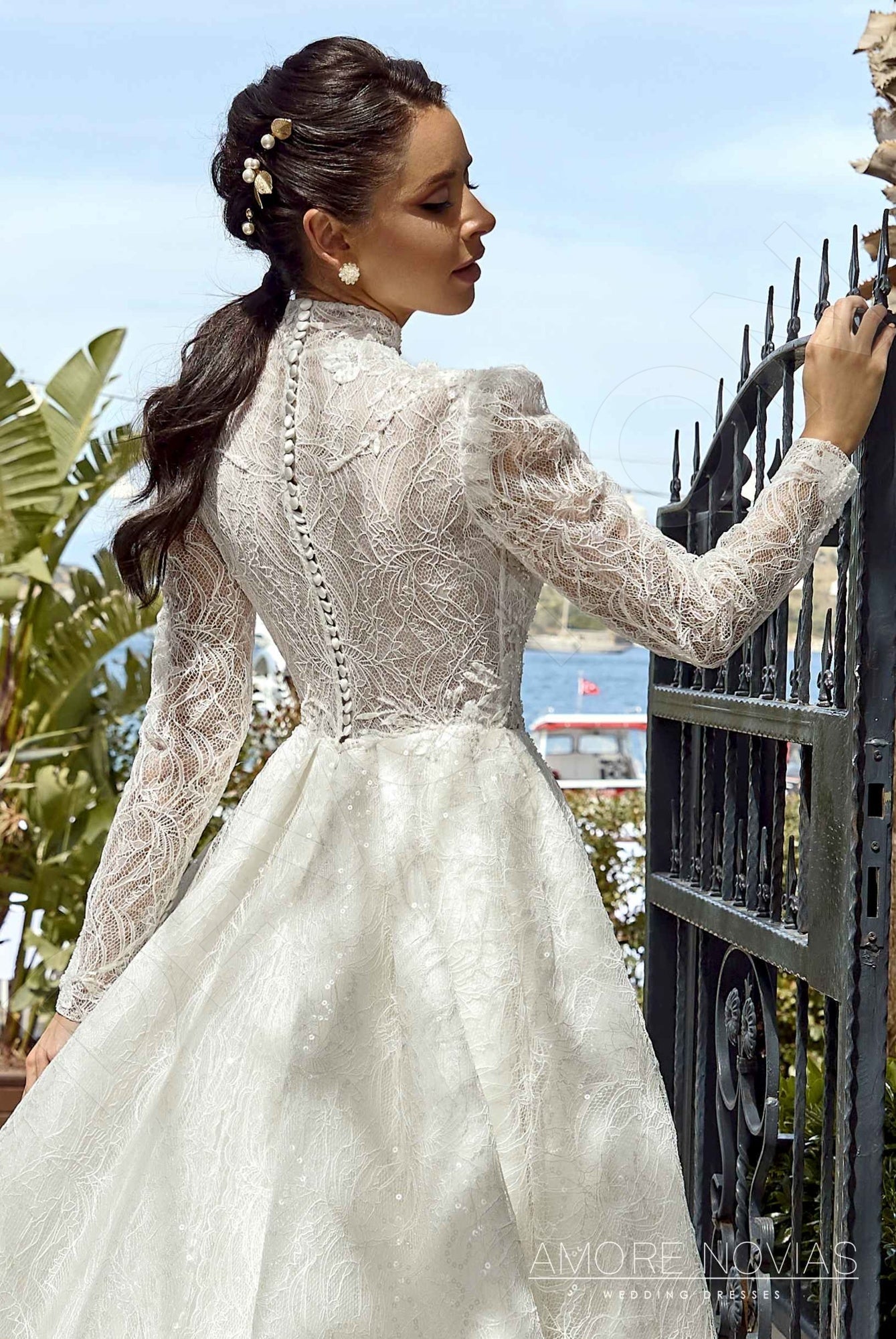 chinese dress ladies High neck lace wedding dress topper – Tulip Bridal main image 1