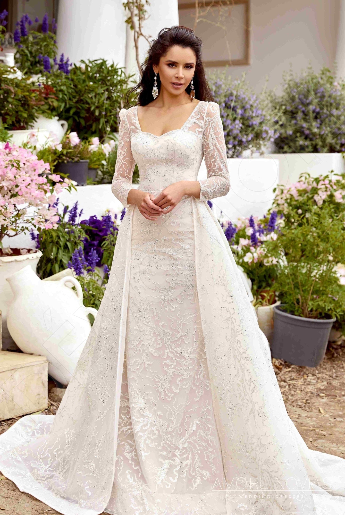 fitted lace wedding dress Exquisite Tulle & Organza Queen Anne Neckline Mermaid Wedding Dresses Cheap  – Sassymyprom main image 0