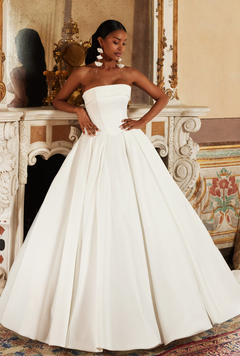 open lace back dress Off-the-shoulder Gold Sparkly Gown Princess Wedding Dress Evening Gown –  SELINADRESS