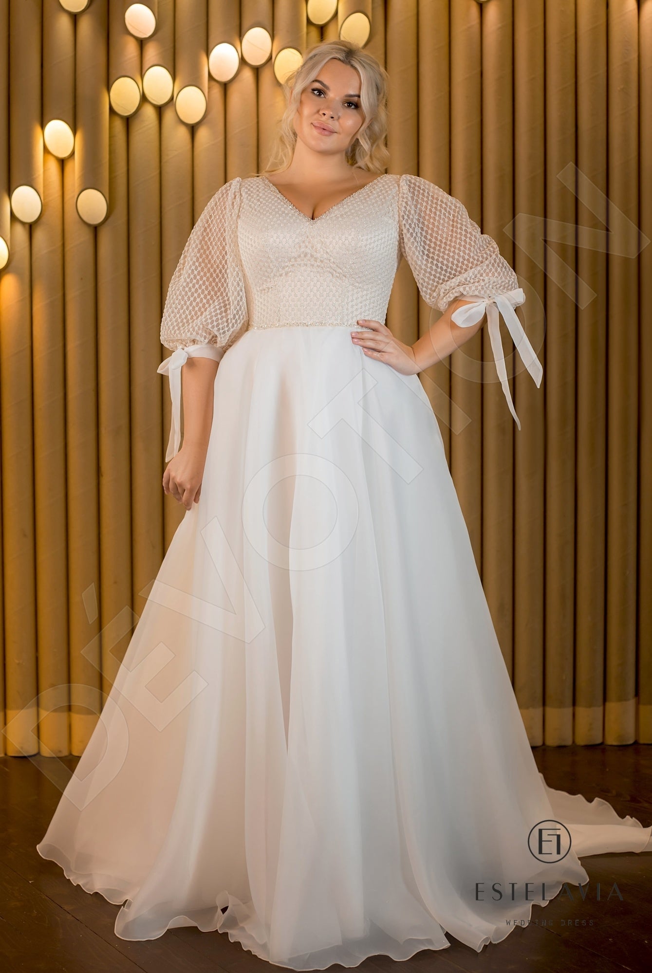 Denisa A-line V-neck Milk Cappuccino Wedding dress