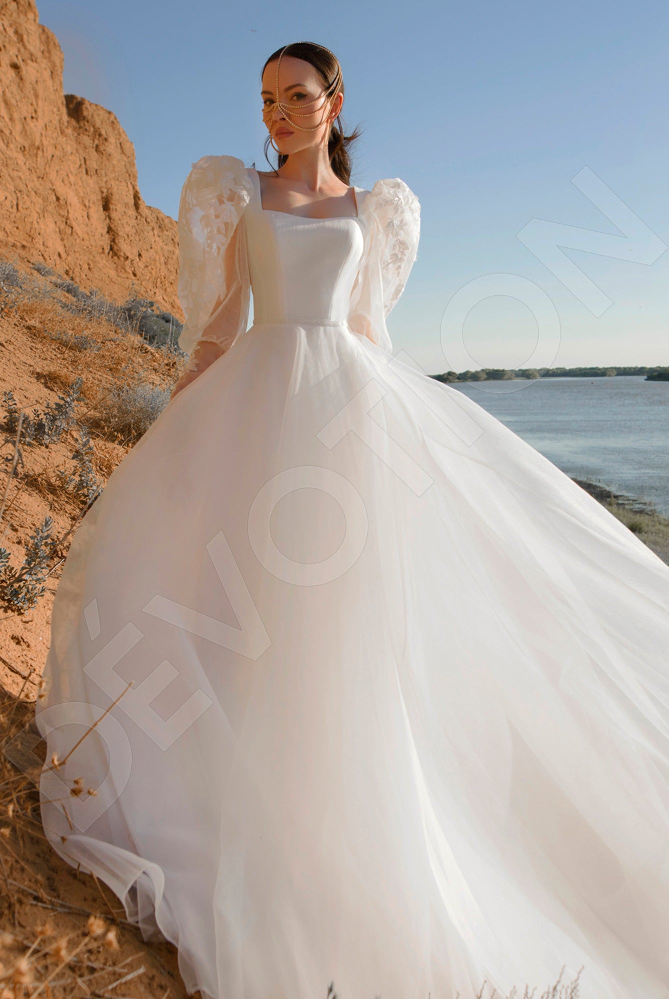 The Emigdy A-line Square Off White Wedding Dress, perfect for a bride who embraces modern elegance
