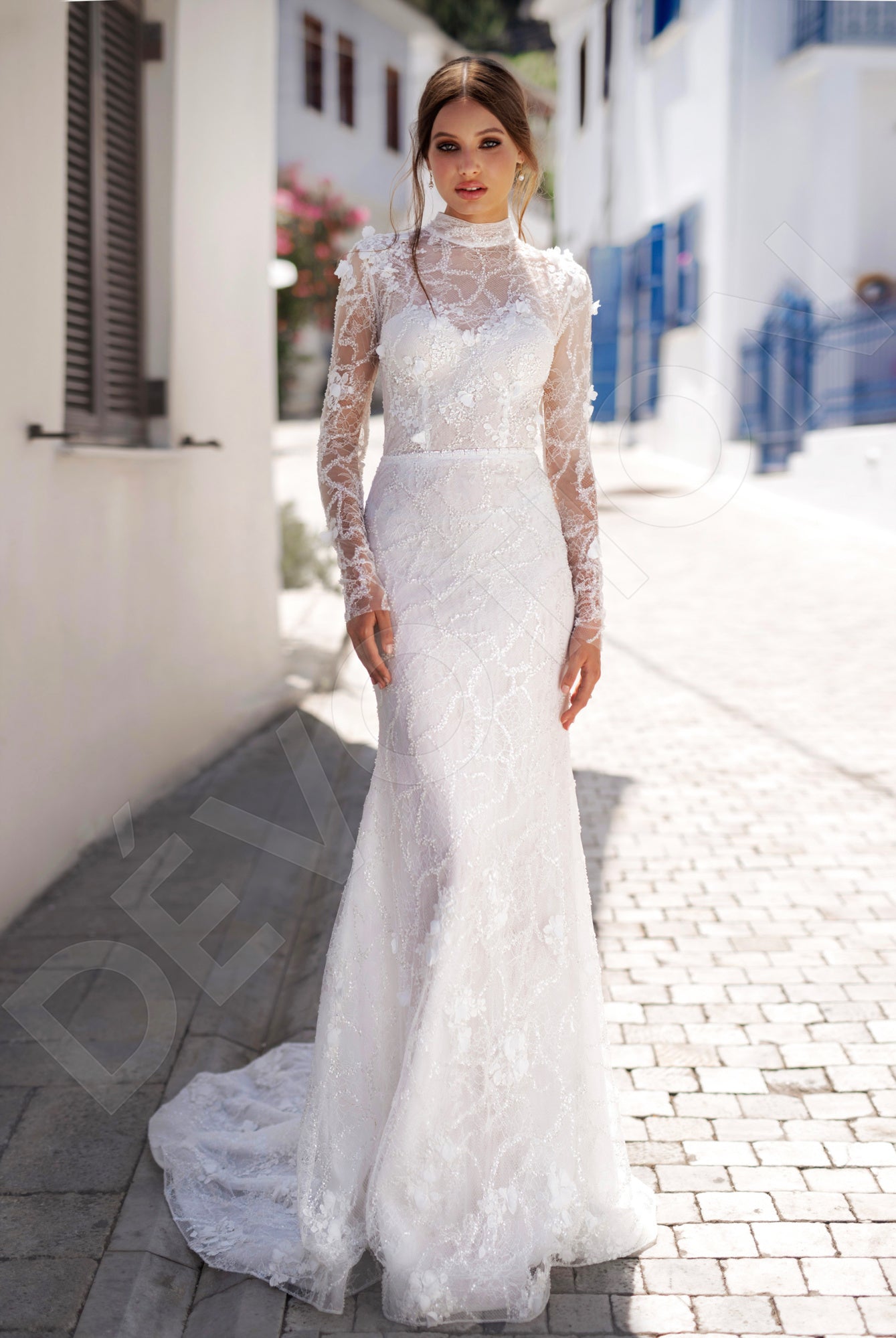 chinese dress ladies Long Sleeves High Neck Mermaid Lace Wedding Dress – 27dress