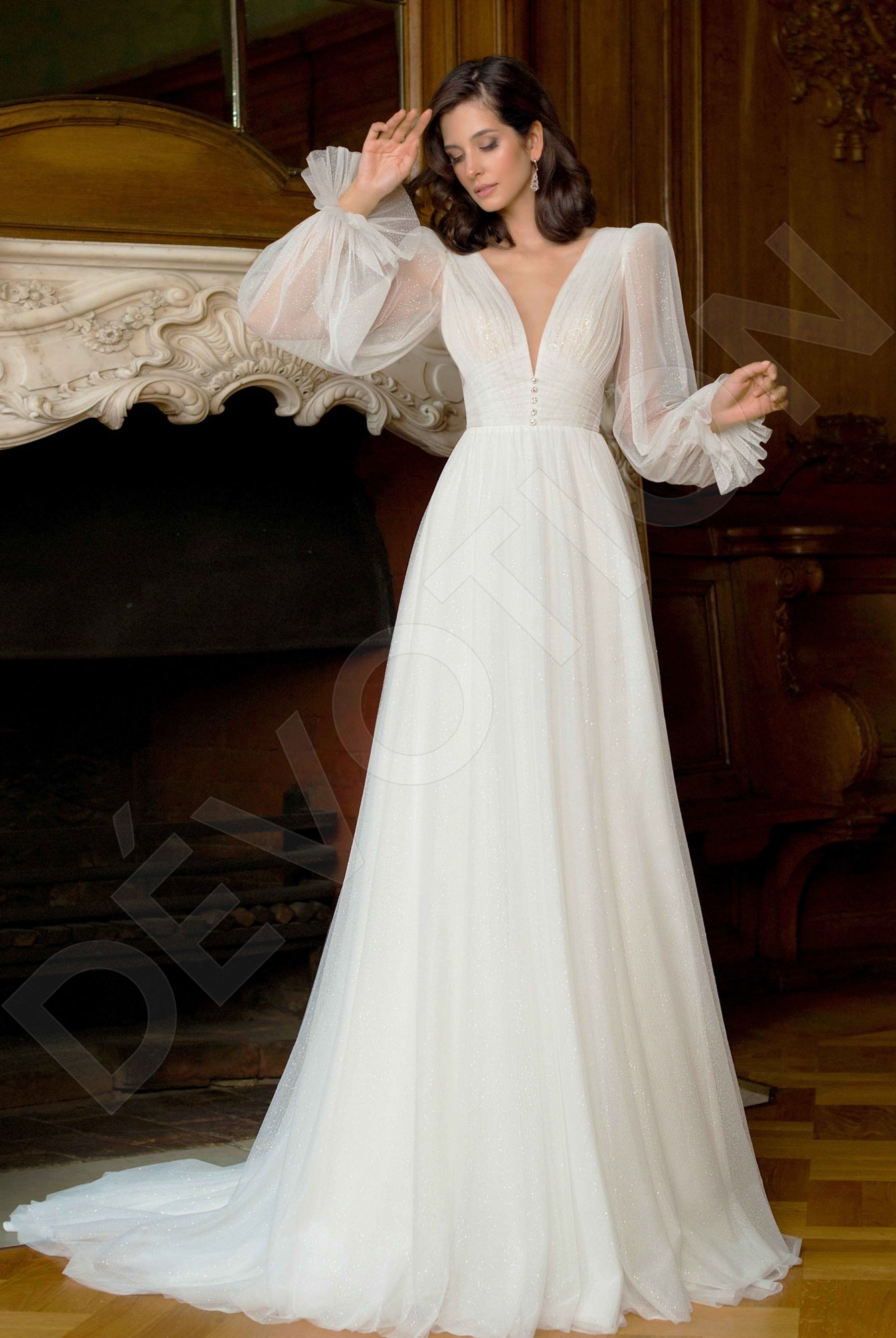 blue dress for baby girl Zapaka Women Ivory Wedding Dress V-Neck A Line Long Sleeve Bridal Dress, White / US4 main image 0