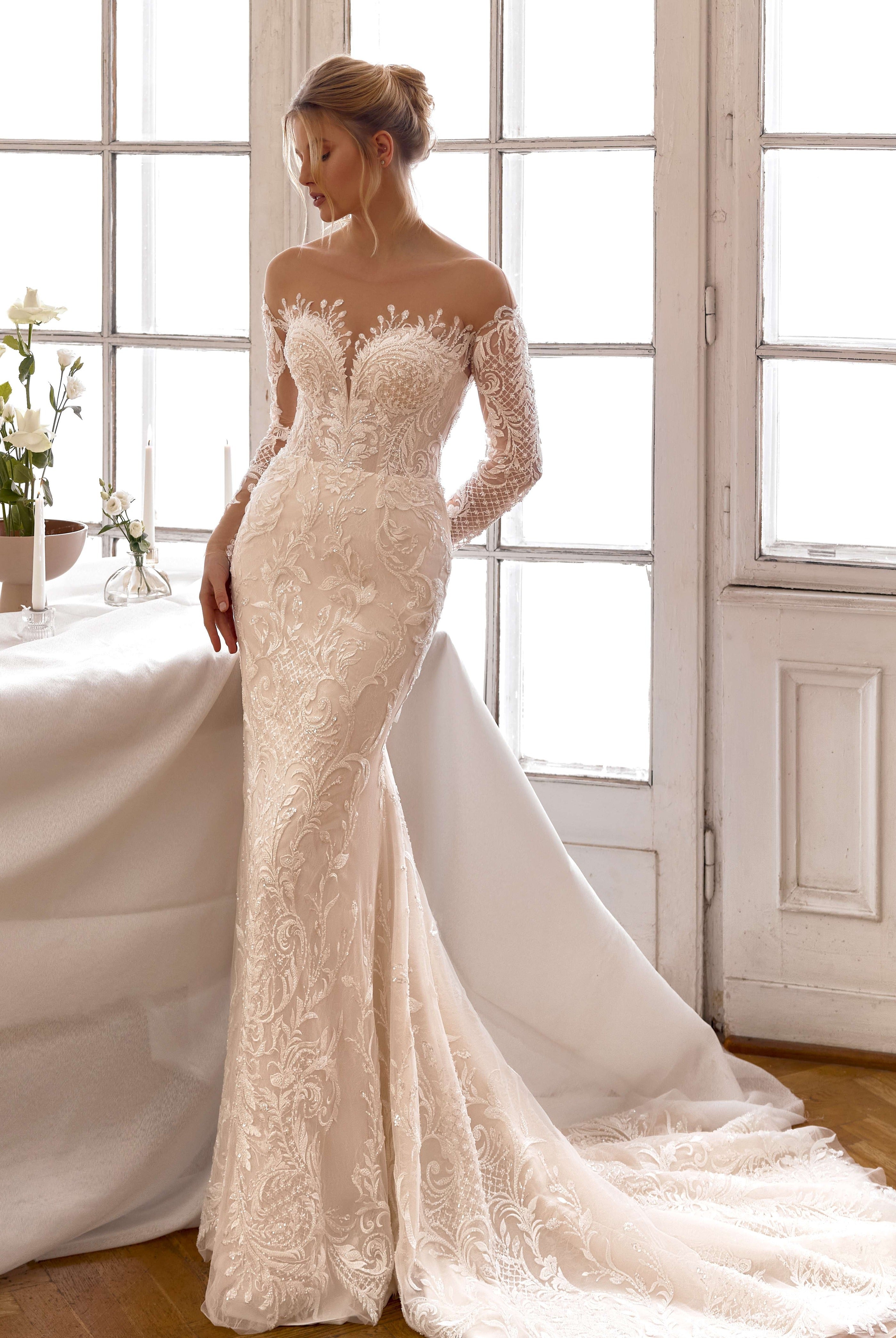 lace prom dresses with sleeves Ball Gown Blush Pink Lace Prom Dresses With Long Sleeves ARD2116