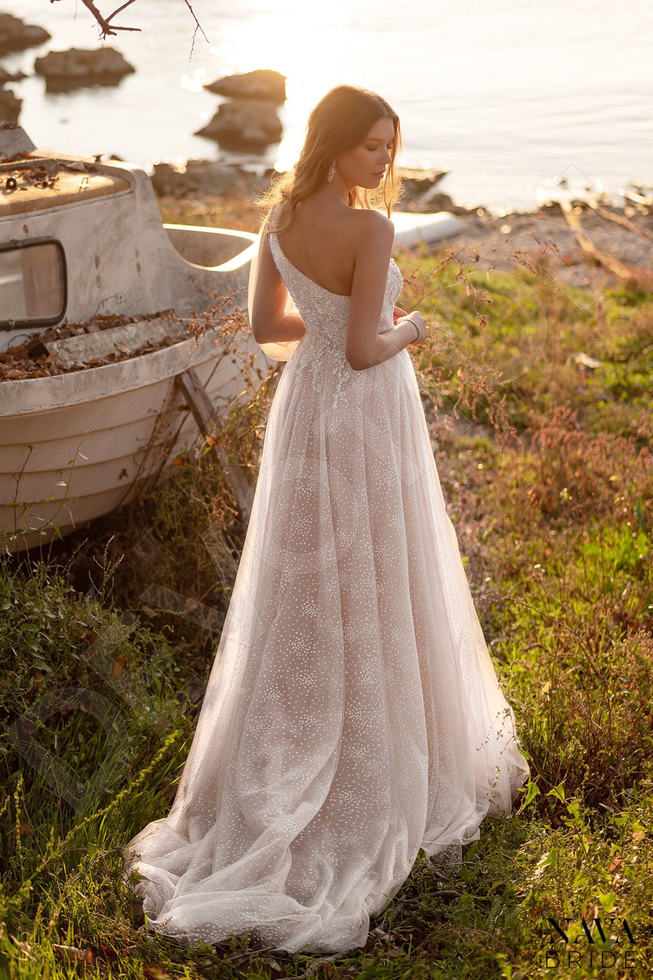 blue dress for baby girl One-Shoulder Sweetheart Neckline All-Over Lace A-Line Wedding Dress main image 1