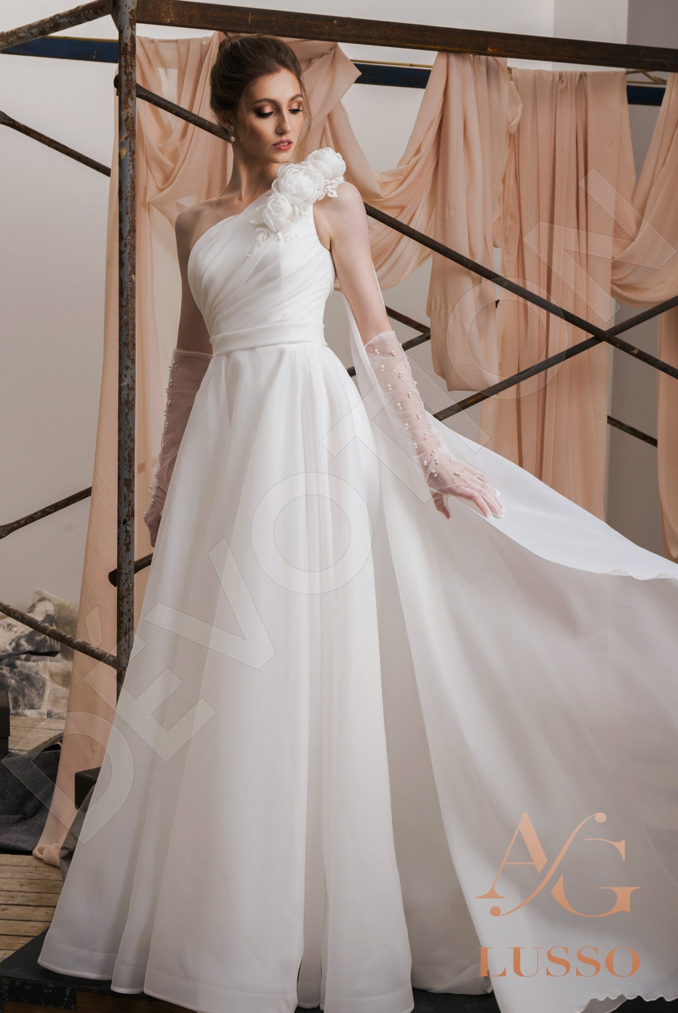 wedding dresses one shoulder strap One Shoulder Pleated Bodice Wedding Gown JB39218