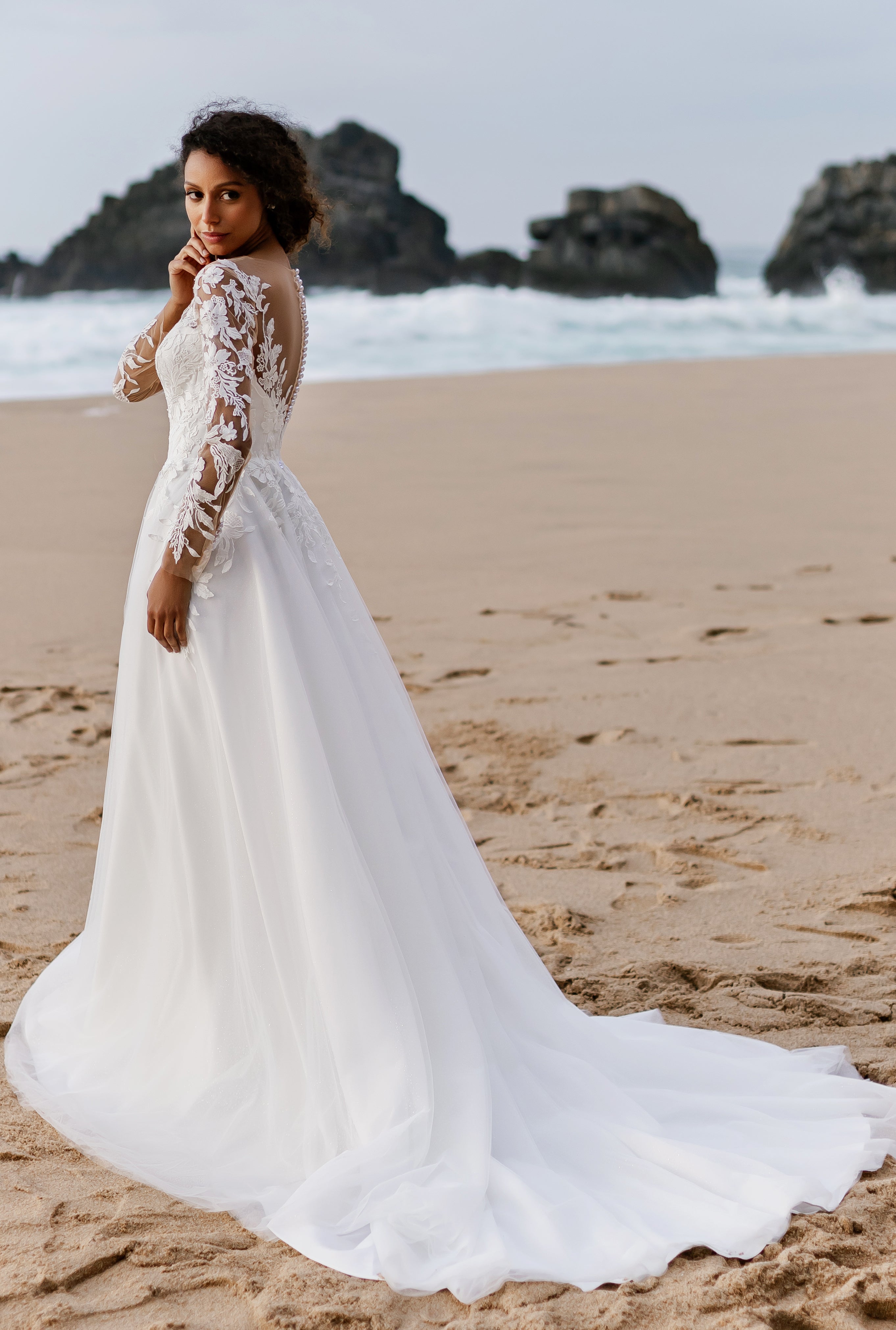 blue dress for baby girl Illusion Blooming Slim Beach Wedding Dress main image 1
