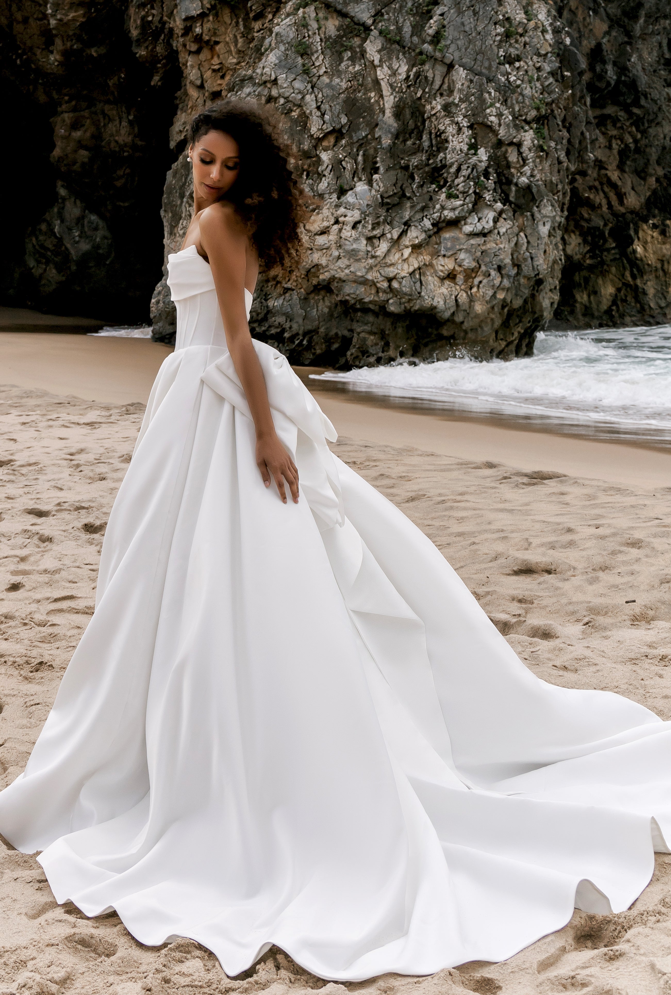 princess mona wedding dress MONA: Modern Stretch Crepe Fit and Flare Gown with 3D Laser Cut Appliqus