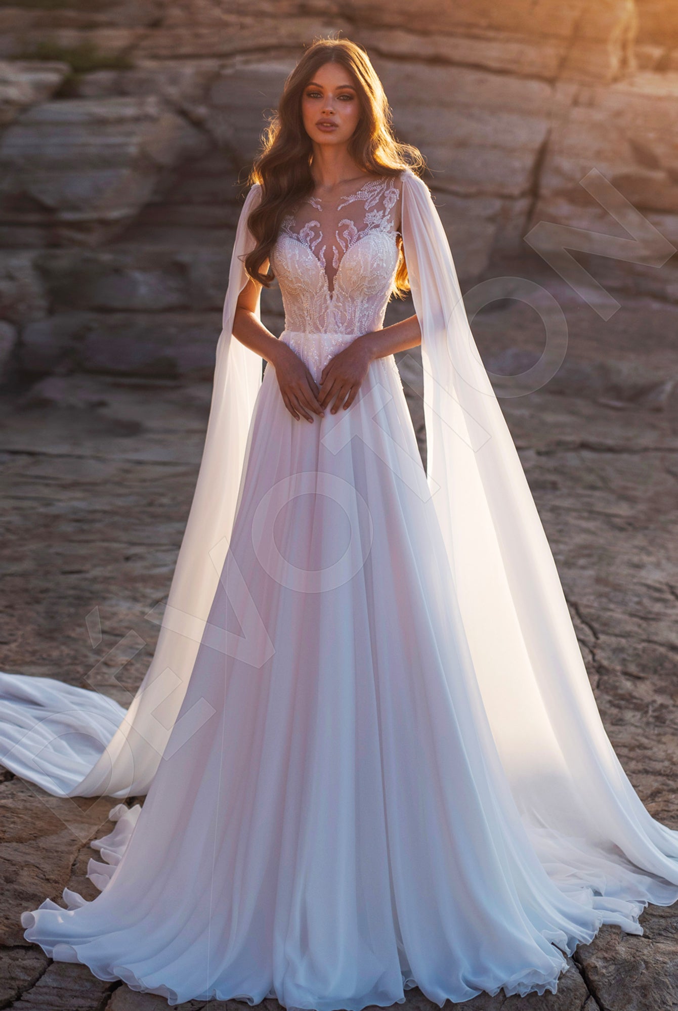 A bride in a classic A-line boat neck wedding dress, ideal for any sophisticated celebration
