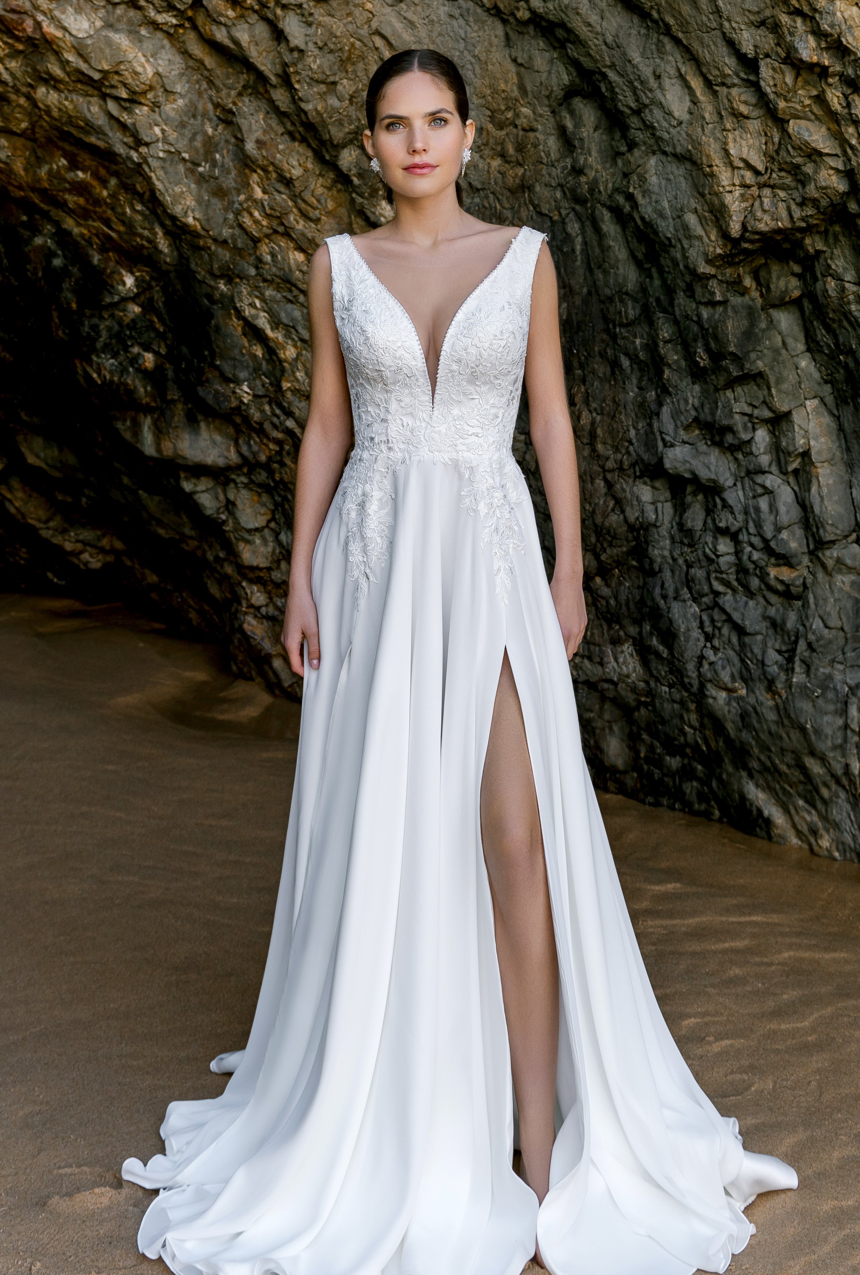 v neck lace wedding dress Elegant V-neck Open Back Dresses, Simple Wedding Dresses,MW411 Meet Olive a romantic long Elegant V-Neck Lace Wedding Dress