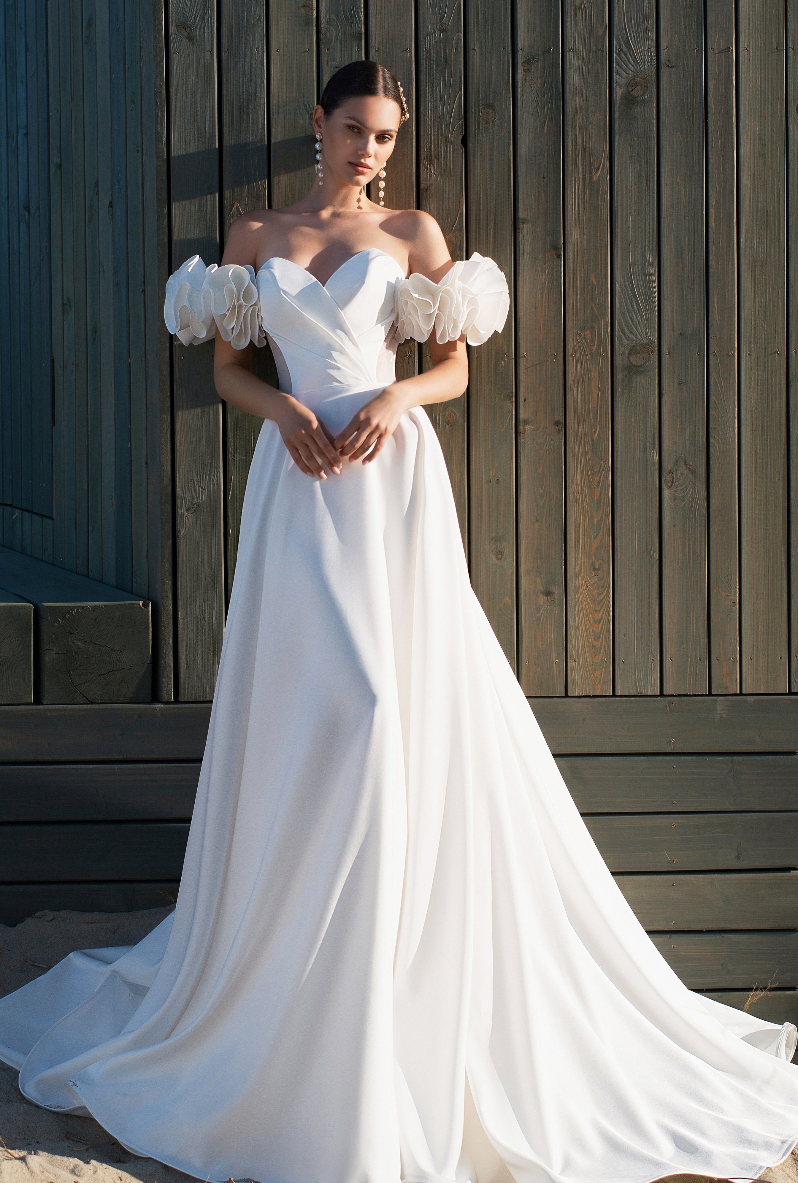 navy blue dress for baby girl F221056 Gorgeous Perla Satin A line Gown with Sweetheart Neckline with  Pleats and Gathered Waistband