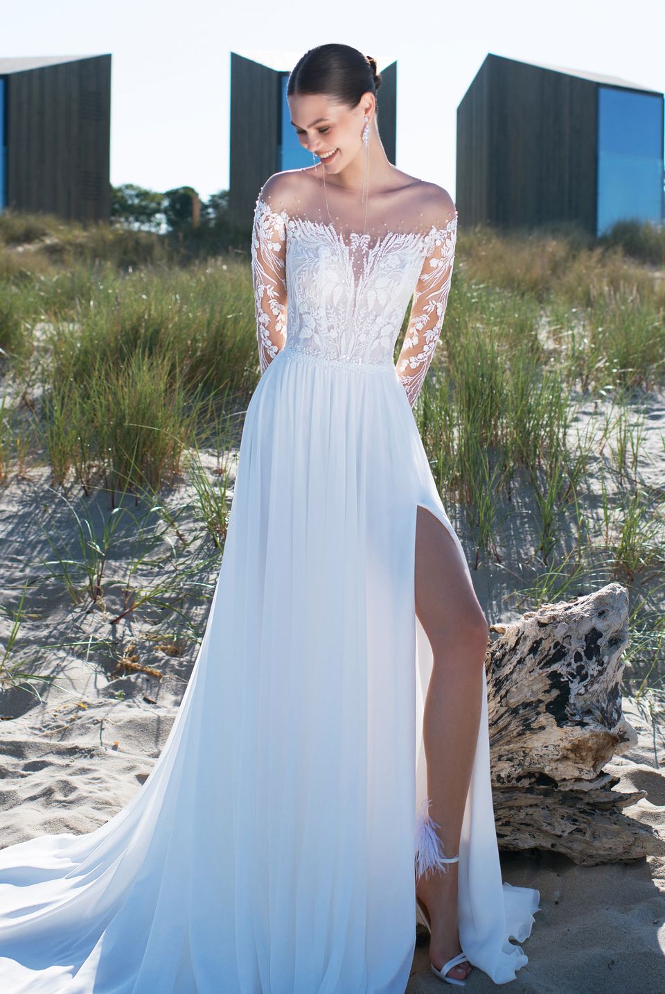 a line illusion neckline wedding dress Sample Sale
