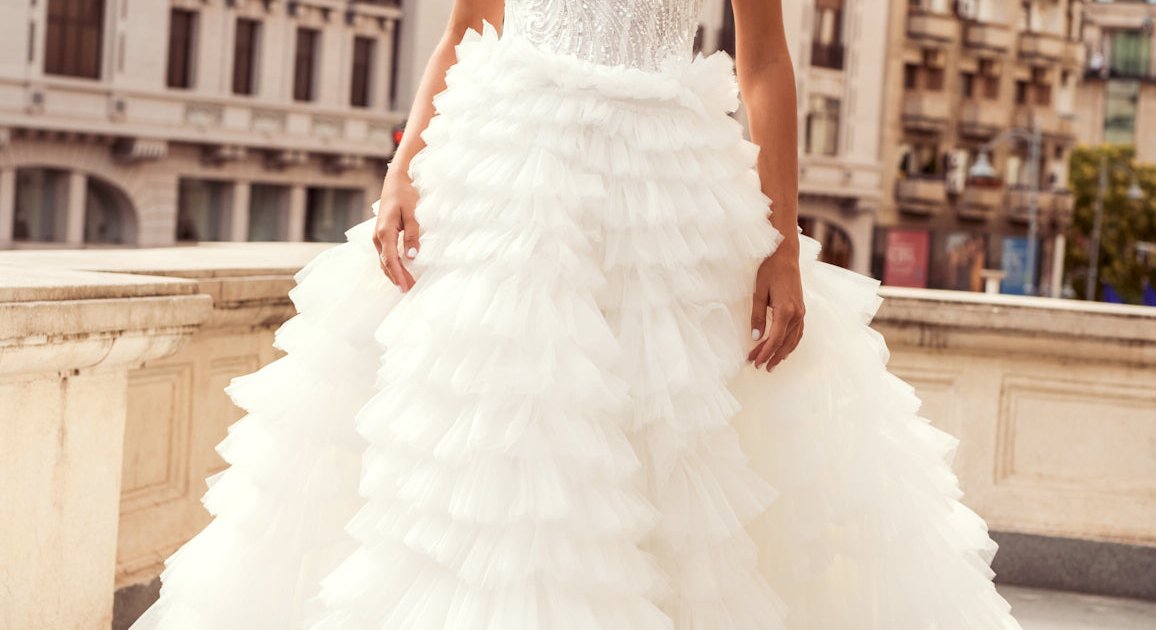 ruffle princess wedding dress Bellasprom Champagne Sweetheart Ruffle Sleeves Princess Tulle Wedding Dress Lace Appliques Off-the-Shoulder Same as Picture-US2