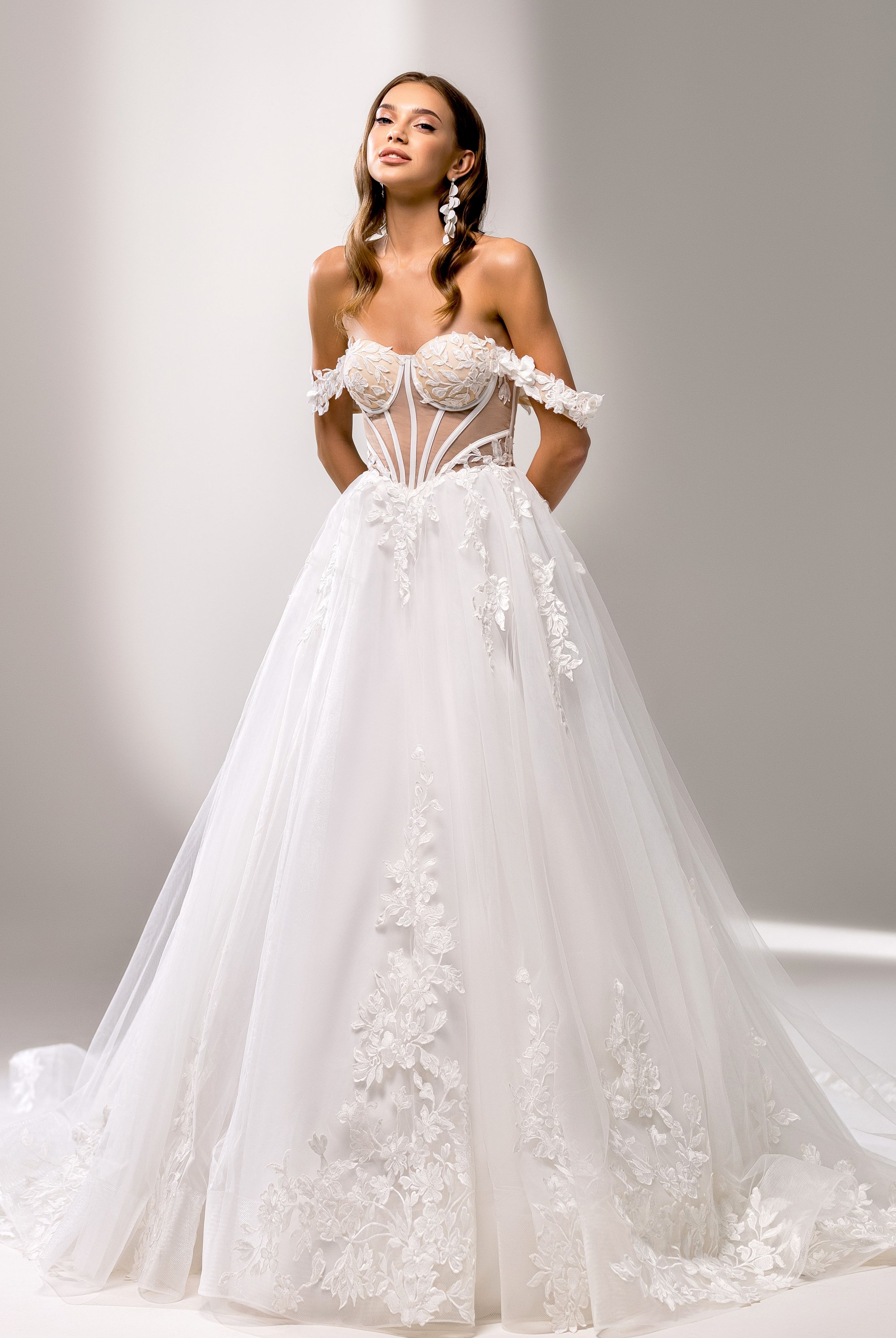 Custom-Made A-line Off-shoulder Wedding Dress  $2,300 | Devotion Dresses