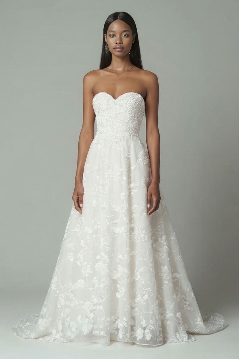 sweetheart a-line dress Azazie 2026 A-Line Modern White Beach Wedding Dress Pleated Chapel Train Organza Sweetheart With Pads