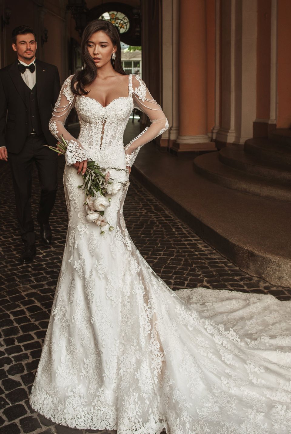 mermaid wedding dress lace sweetheart Ivory lace Sweetheart Strapless Mermaid Charming Wedding Dresses, AB15 AlineBridal