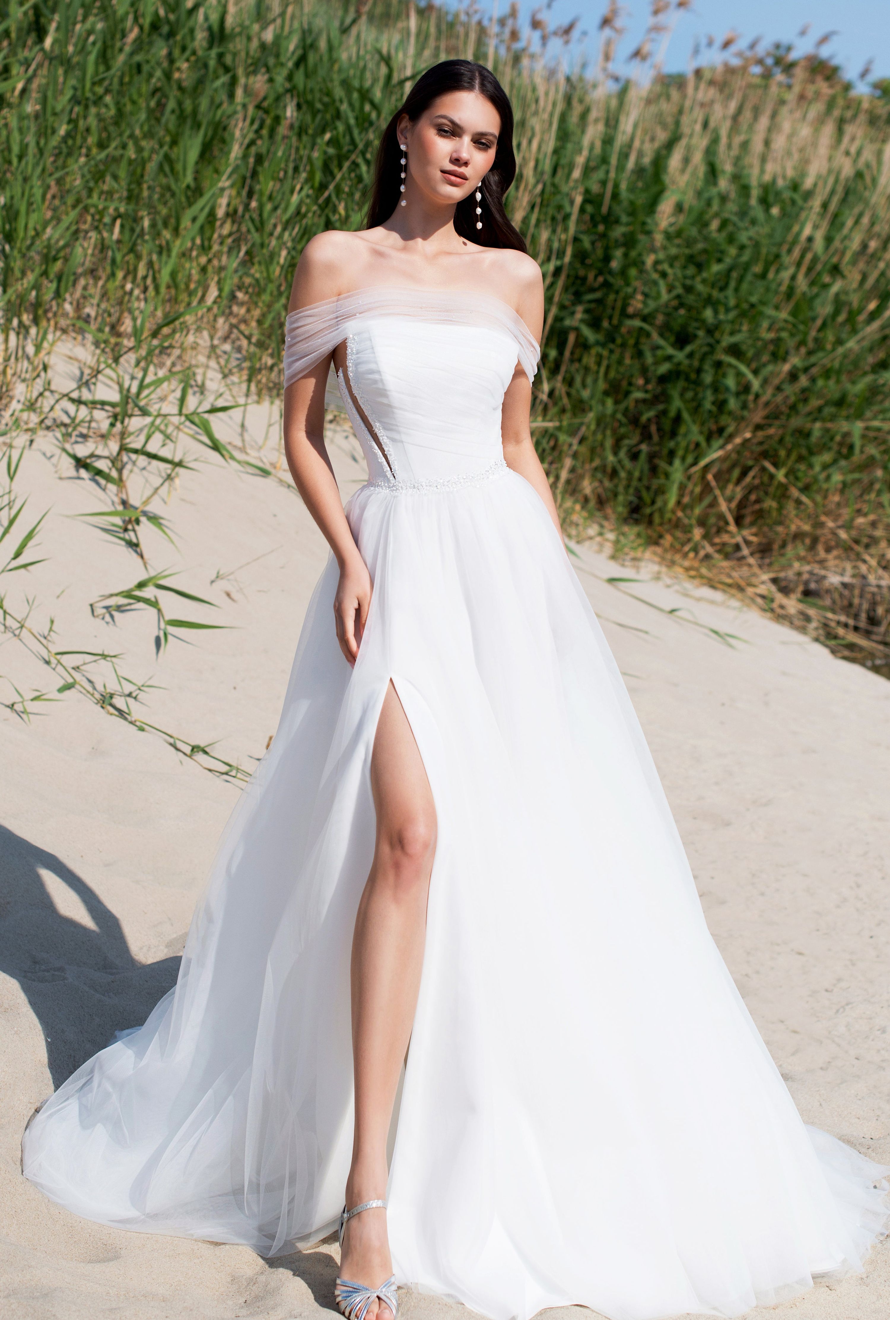 navy blue dress for baby girl Elegant Satin Off-The-Shoulder A-Line Wedding Dresses with Appliques US16 / As Picture