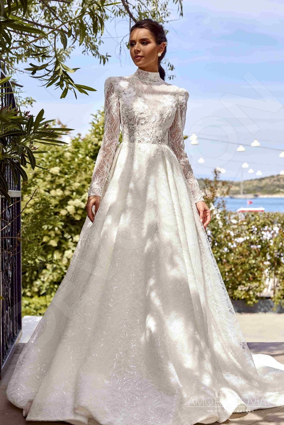 high neck lace long sleeve wedding dress Romantic With Sleeves MakerryBridal The moment you see yourself in Piper Regal Ivory Lace High Neck