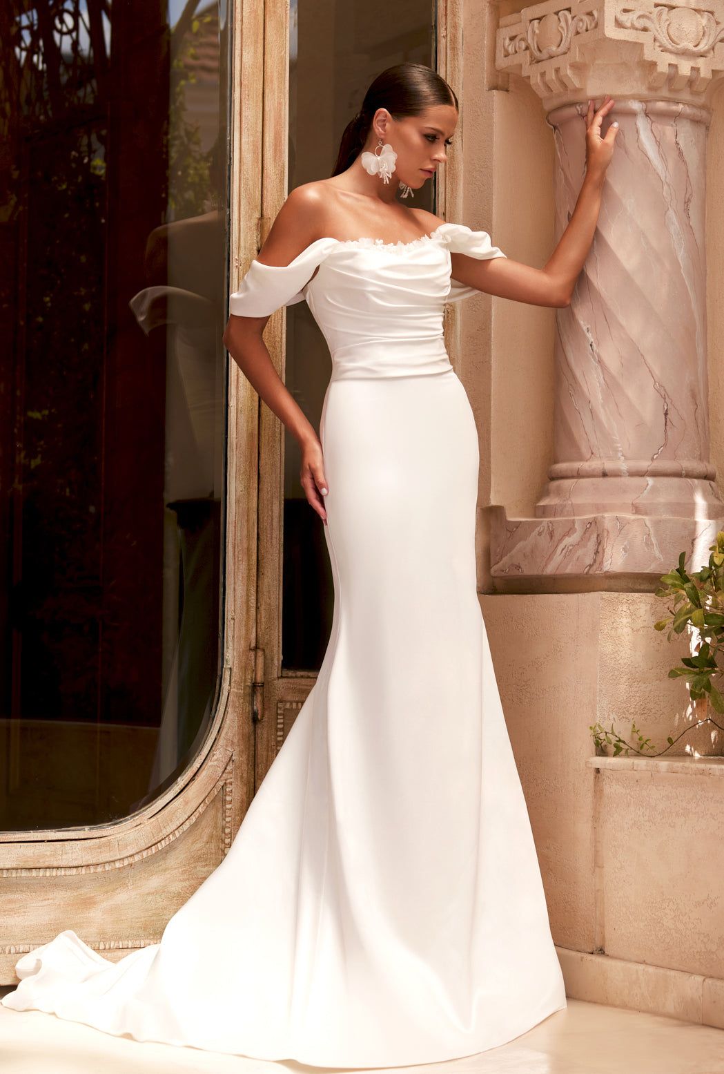 chinese dress ladies Mermaid / Trumpet Wedding Dresses Off Shoulder Sweep / Brush Train – TANYA  BRIDAL main image 0