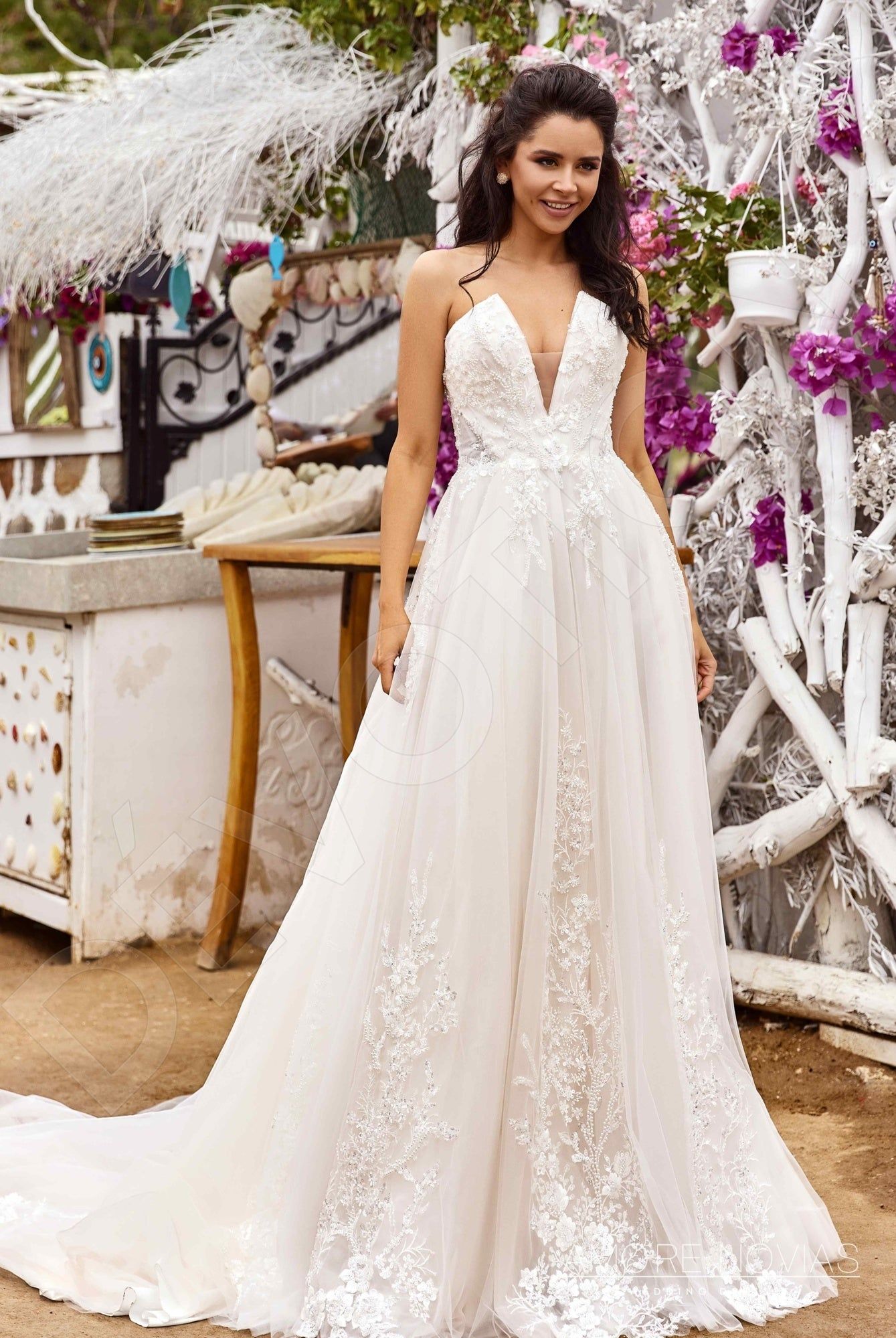 Casey  Custom-Made A-line Deep V-neck Neckline Wedding Dress