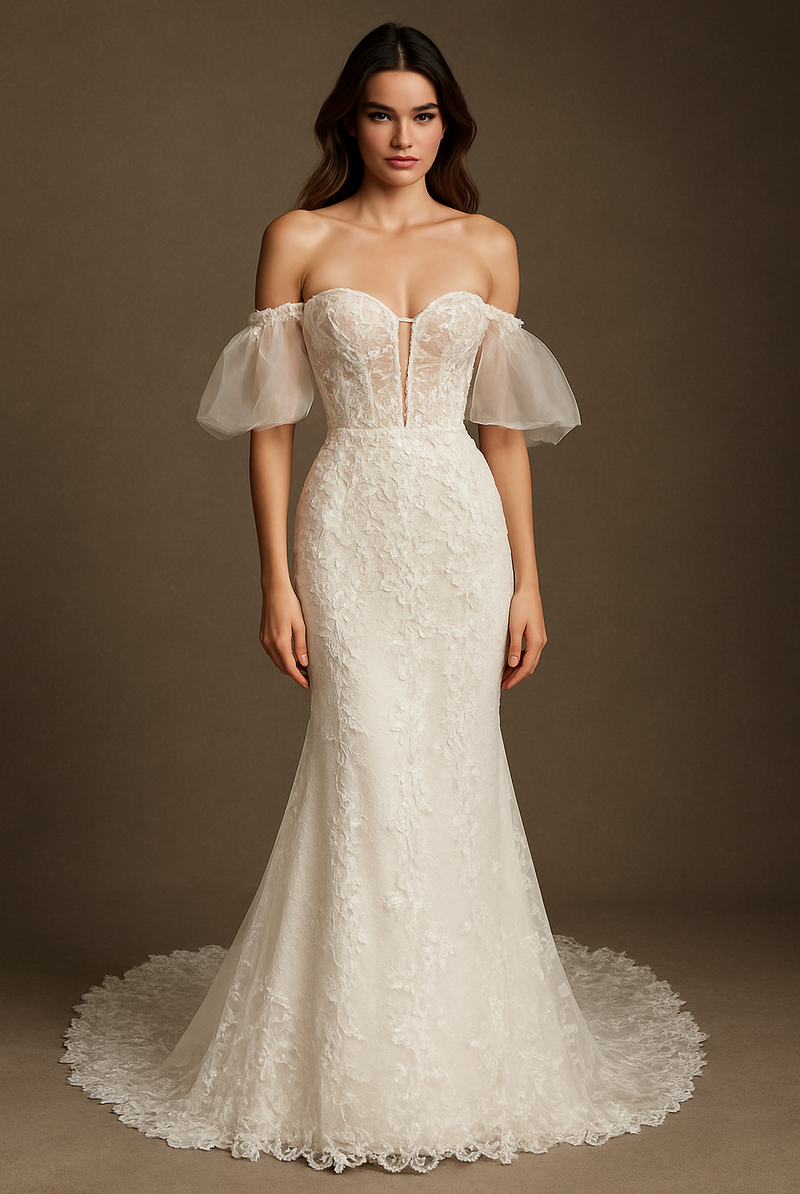 Clarisse Custom-Made A-line Off-shoulder Neckline Wedding Dress Clarisse Custom-Made A-line Off-shoulder Neckline Wedding Dress