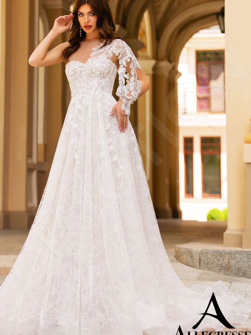 one shoulder long sleeve wedding dress Luxury Beaded Mermaid Wedding Dress with One Shoulder Long Sleeve