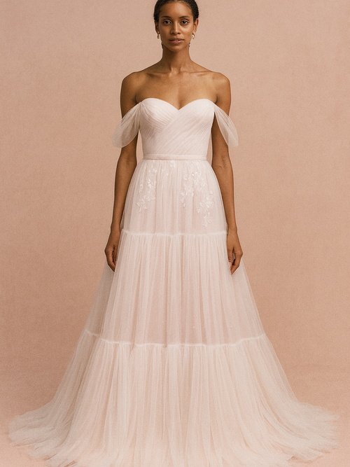 Off-Shoulder Drape Sleeve Wedding Dresses | Romantic Flow | Devotion Dresses Off-Shoulder Drape Sleeve Wedding Dresses | Romantic Flow | Devotion Dresses