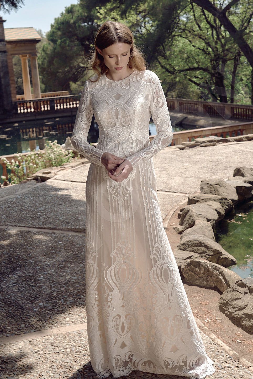 jewel lace and tulle illusion neck wedding dress Abernathy Illusion Lace Wedding Gown | Made-To-Order