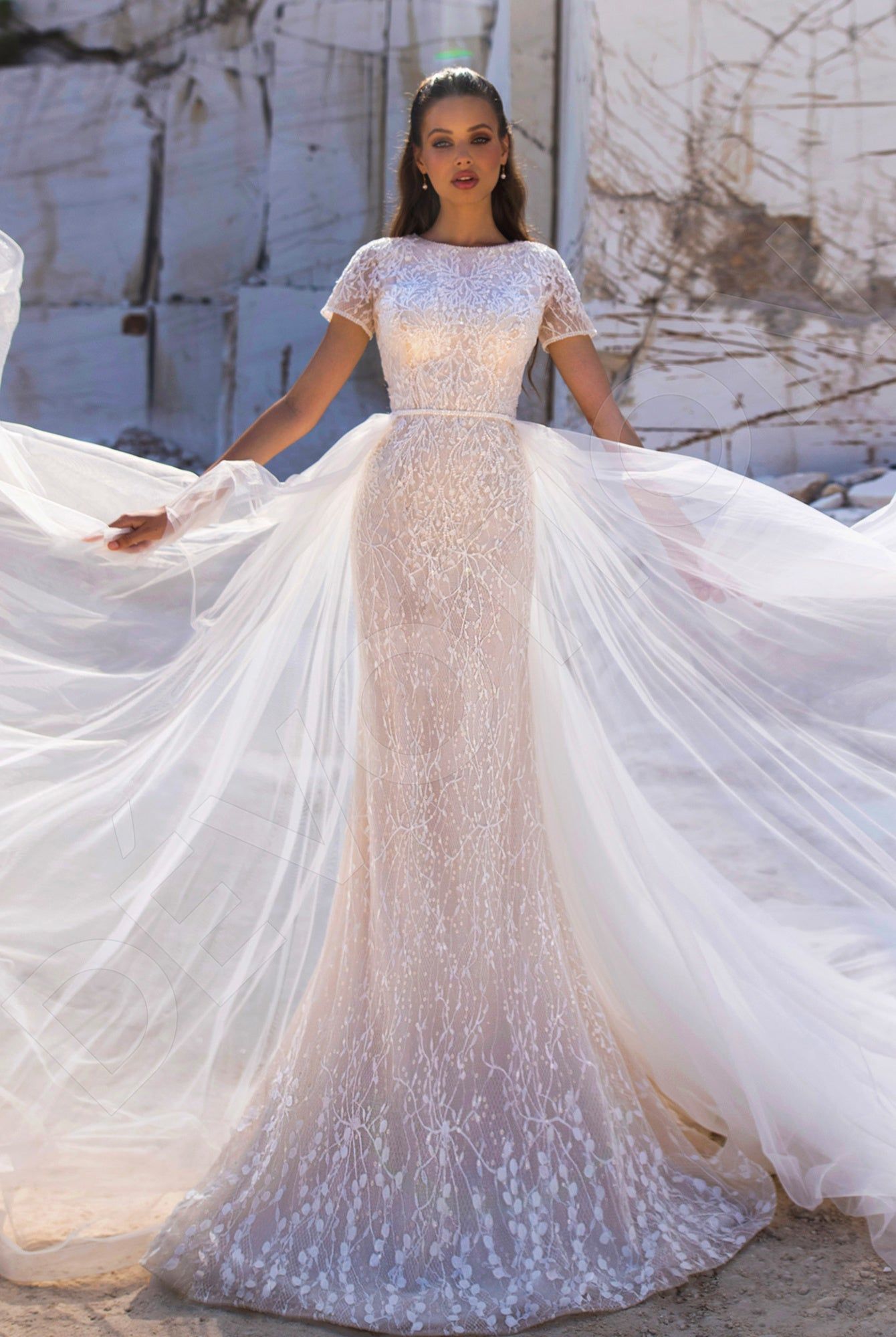 fitted lace wedding dress Bateau Neck Crepe Mermaid Simple Wedding Dress main image 0