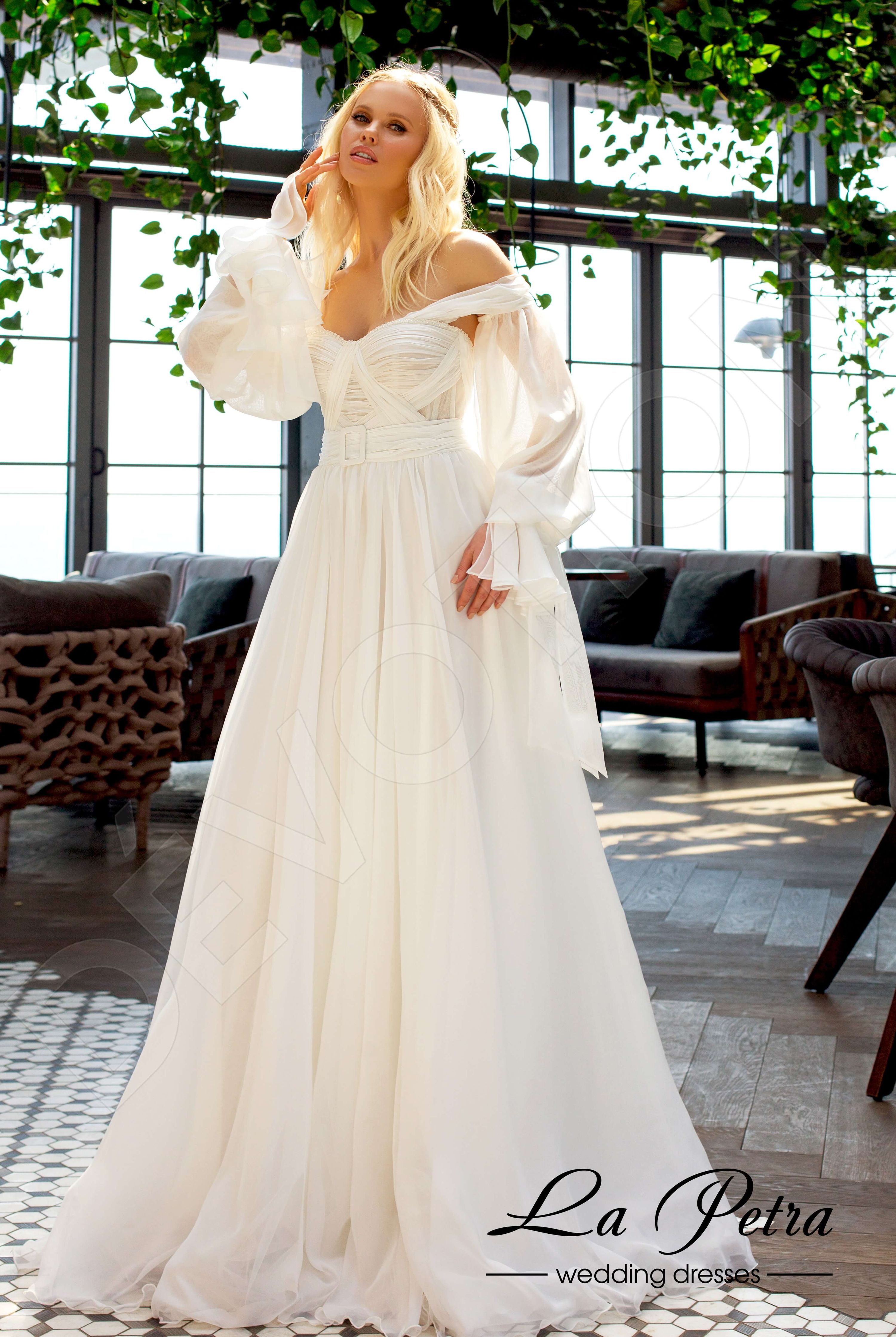 off the shoulder chiffon wedding dress Ivory Minimalist Dresses Perfect for your special day. Off-Shoulder Long Puff Sleeve Chiffon