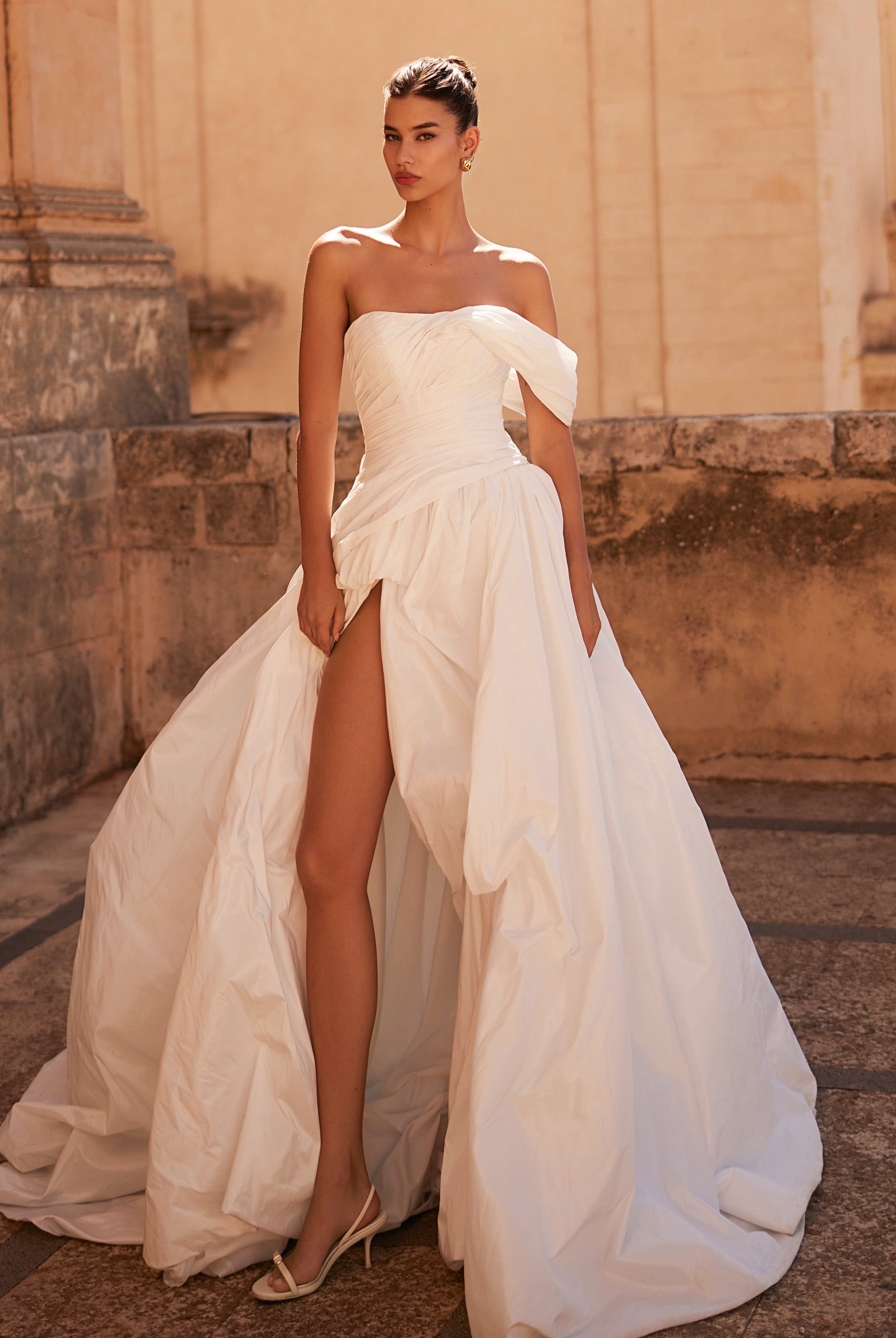 open lace back dress Pearl-Strapped Satin A-Line Wedding Dress