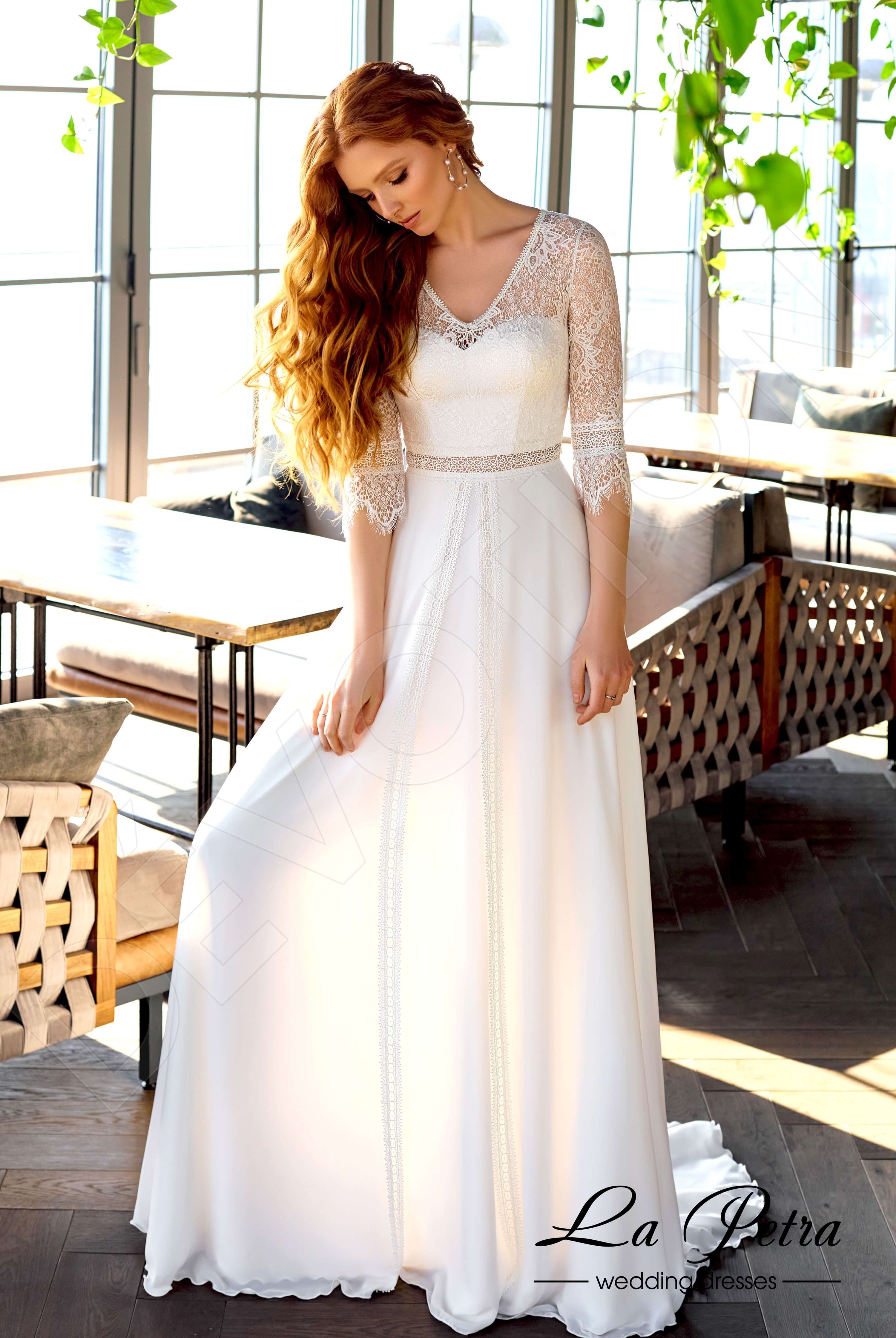 off the shoulder quarter sleeve wedding dress Ivory Off-Shoulder Wedding Dress with Draped Sleeves and Elegant Train Plus Size Size 6