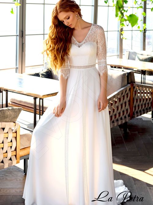 off the shoulder quarter sleeve wedding dress Ivory Off-Shoulder Wedding Dress with Draped Sleeves and Elegant Train Plus Size Size 6