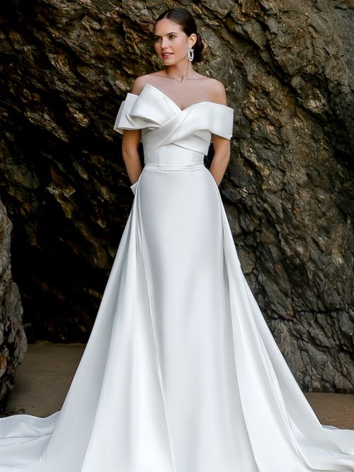 Off-Shoulder Drape Sleeve Wedding Dresses | Romantic Flow | Devotion Dresses Off-Shoulder Drape Sleeve Wedding Dresses | Romantic Flow | Devotion Dresses