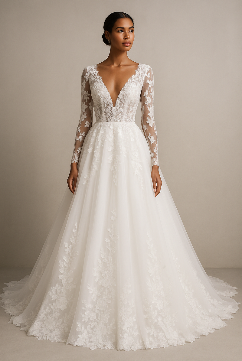 Custom-Made A-line Deep V-neck Wedding Dress $745 | Devotion Dresses Custom-Made A-line Deep V-neck Wedding Dress $745 | Devotion Dresses