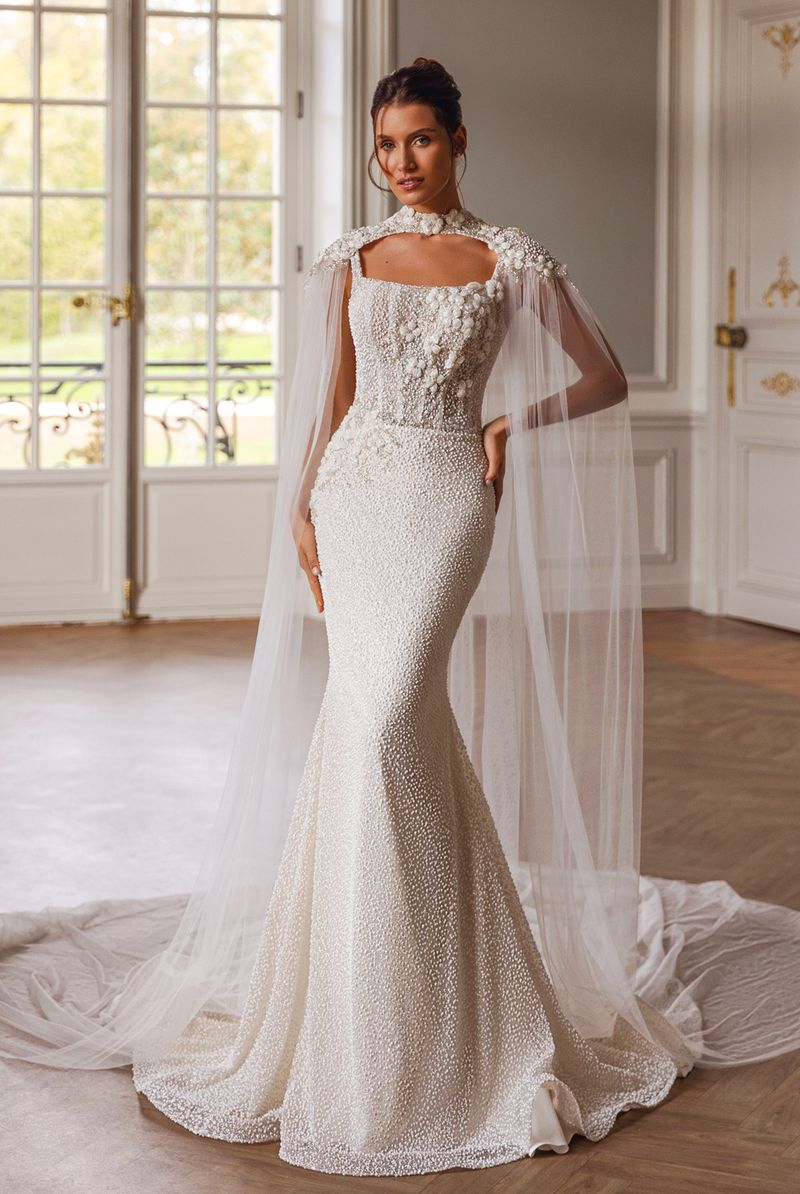 Jade-La Custom-Made Mermaid Straight across Neckline Wedding Dress Jade-La Custom-Made Mermaid Straight across Neckline Wedding Dress