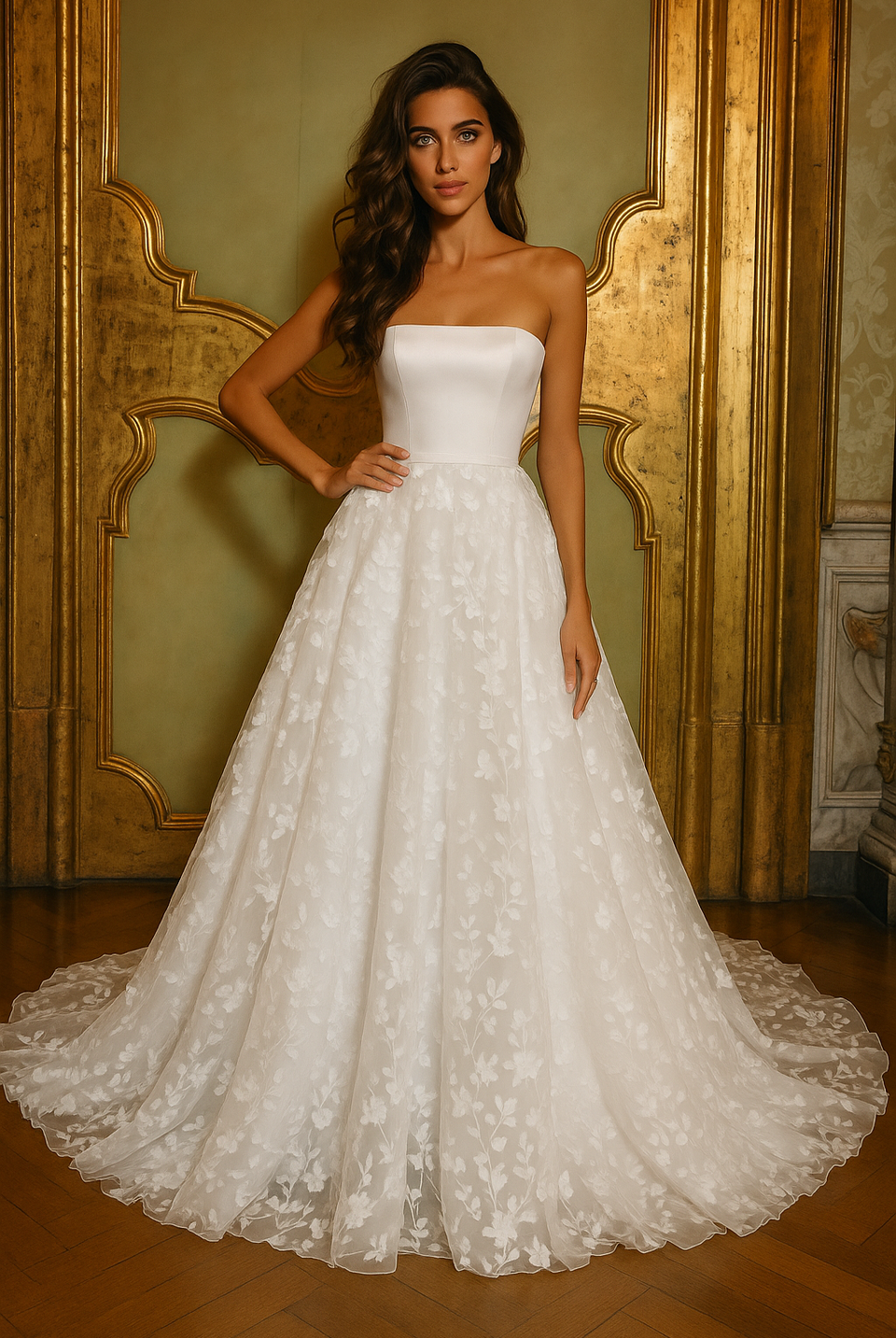 a line bridal dress manufacturer usa Designer Lace Custom Wide Pleated A-line Wedding Dress