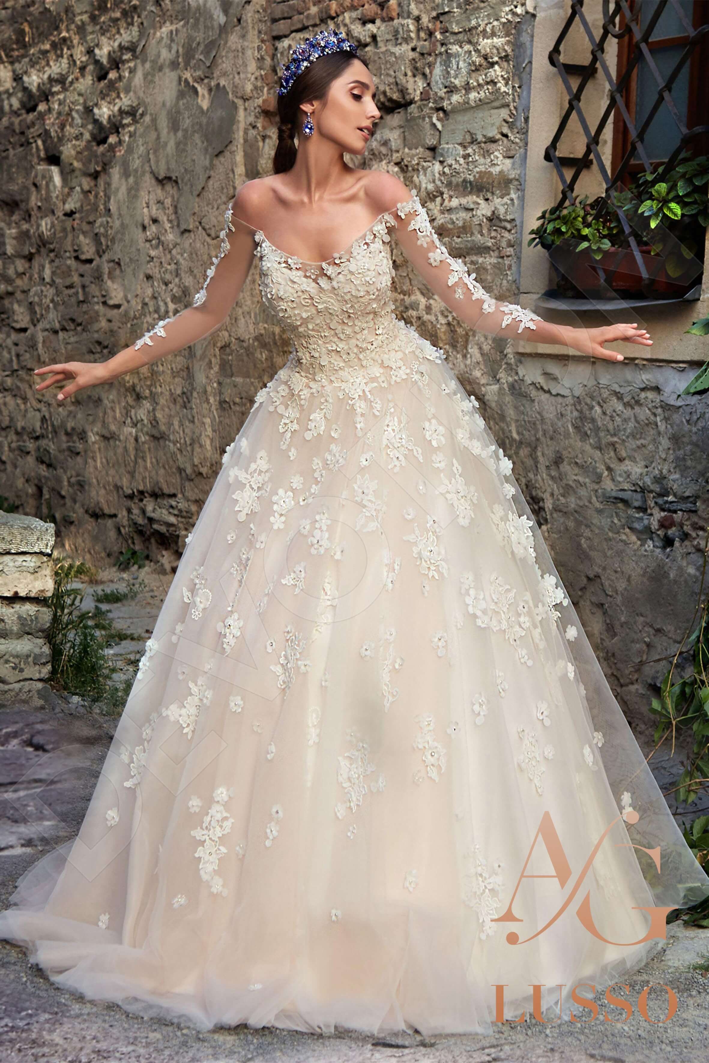 strapless open back dress Princess wedding dress with puffy sleeves, Mermaid wedding dress with  train, Open back wedding dress, Elegant bridal gown main image 1