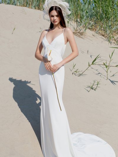v-wire crepe mermaid bridesmaid dress Elegant One Shoulder Side Slit Floor Length D SofieBridal Feel sultry yet elegant.Her skirt ChicSew Long Bridesmaid Dresses Online