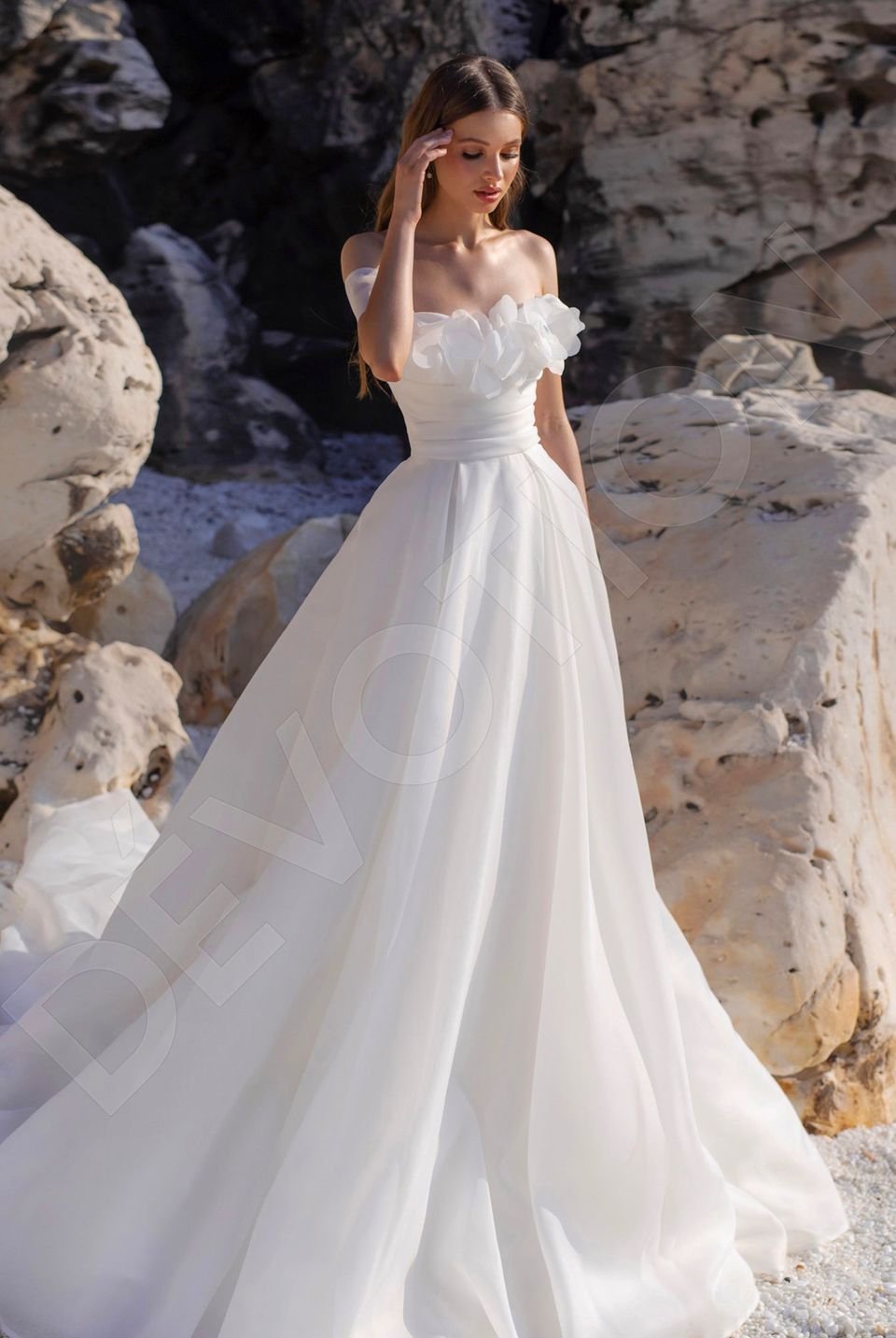 organza wedding dress with sweetheart neckline Romantic Organza A-Line Wedding Dress with Off-the-Shoulder Straps