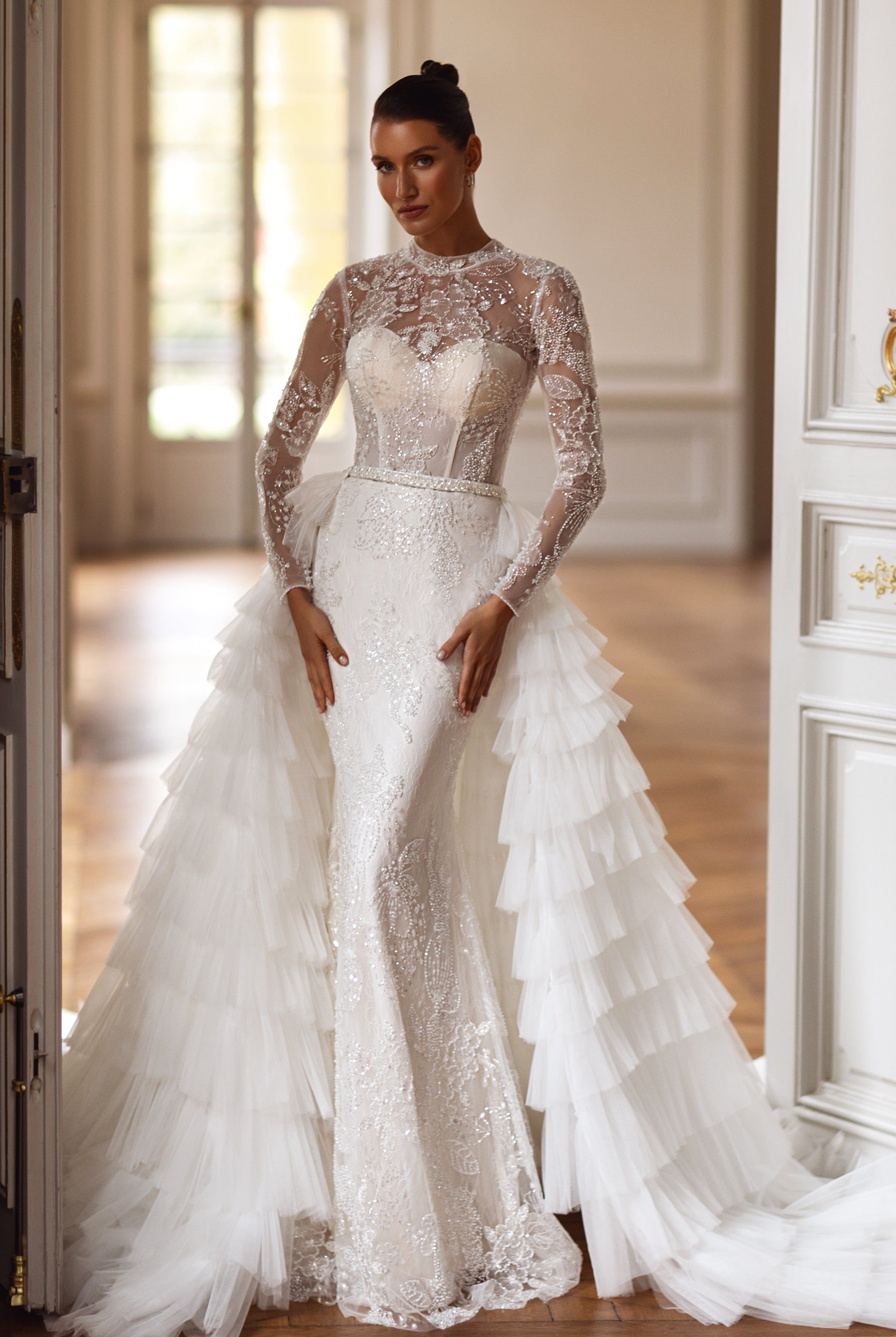 wedding dress with high lace neckline The Phinney Embroidered Maxi Dress in Off White – Piper & Scoot main image 1