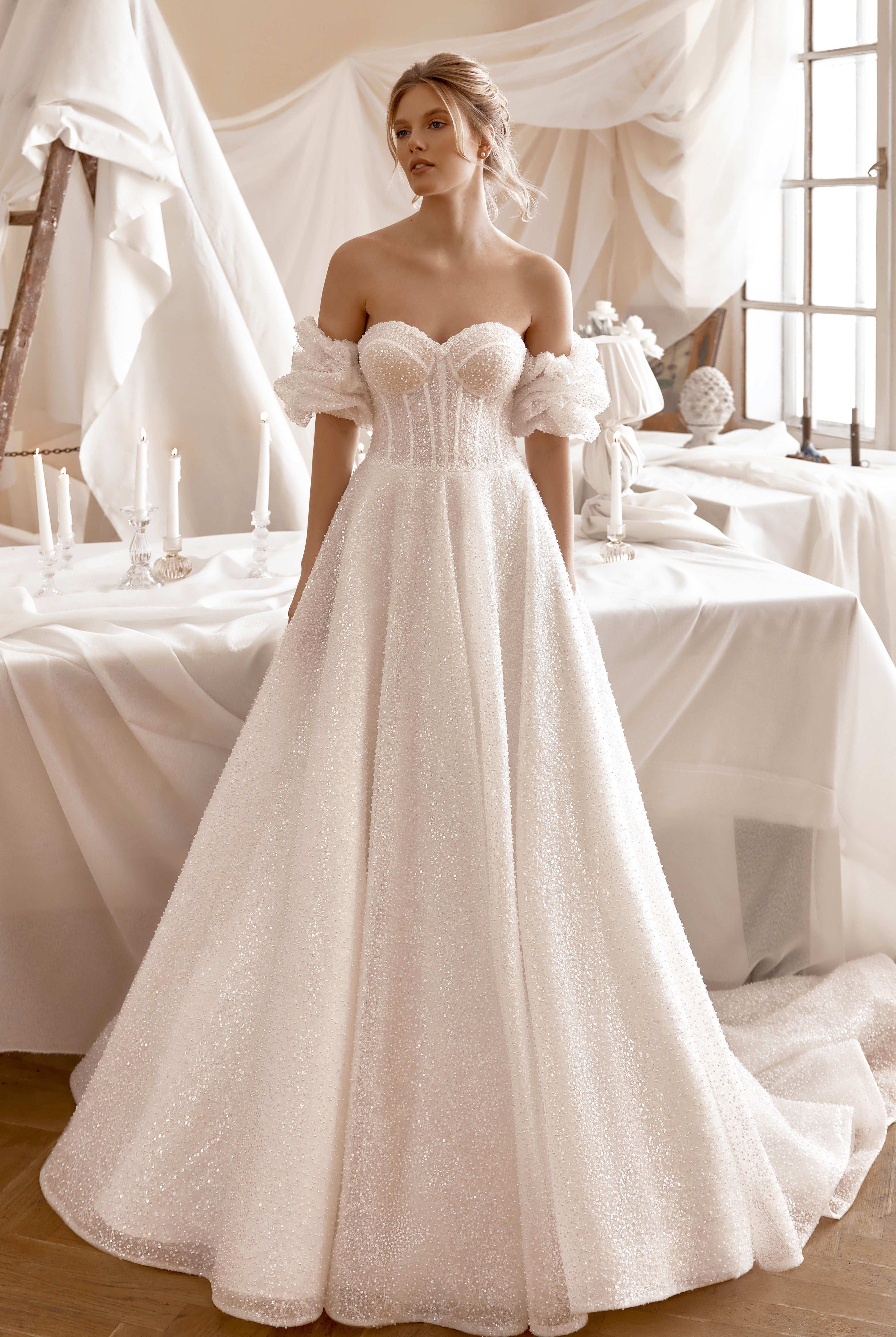knee length dresses for ladies A-line Sweetheart Applique Lace Wedding Dresses Short Sleeve Rustic We –  SELINADRESS main image 1