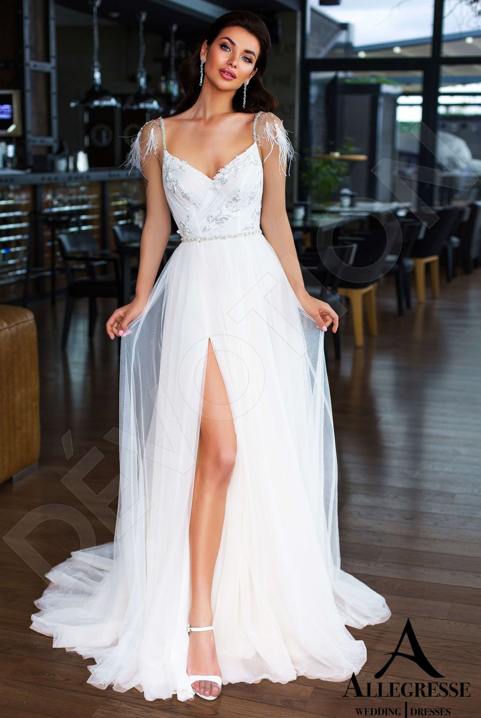 a line v neck wedding dress Romantic Halter Lace Bridal Gown 4 / Nature White worthy wedding gown weaves the dream of timeless beauty and romantic elegance Maxima Custom-Made A-line V-neck