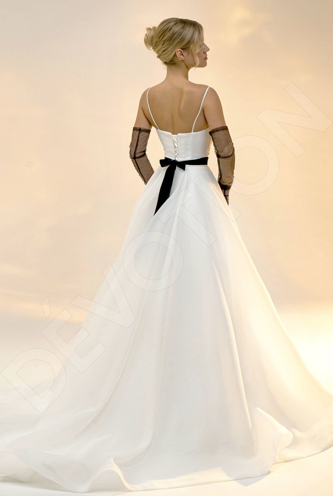 wedding dress black belt Classic Lace Cap Sleeves Wedding Dress with Black Belt – loveangeldress main image 1
