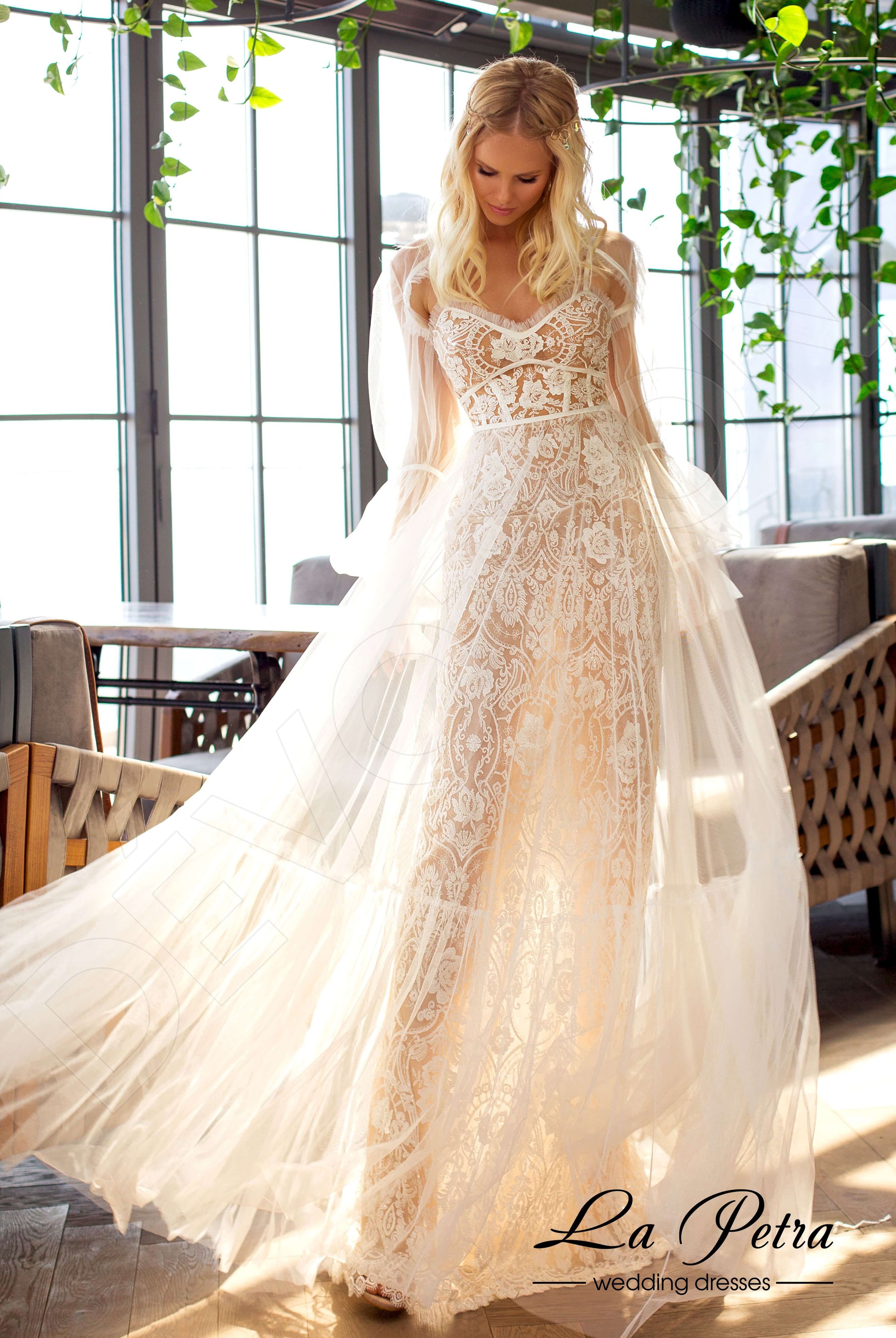 blue dress for baby girl Illusion Neckline A-Line Wedding Dress – HAREM's Brides main image 1