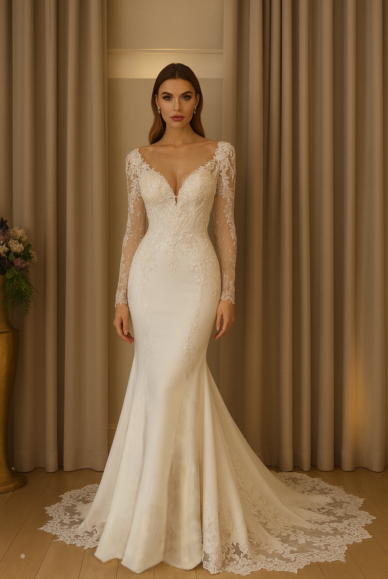 Custom-Made Mermaid Deep V-neck Wedding Dress $680 | Devotion Dresses Custom-Made Mermaid Deep V-neck Wedding Dress $680 | Devotion Dresses